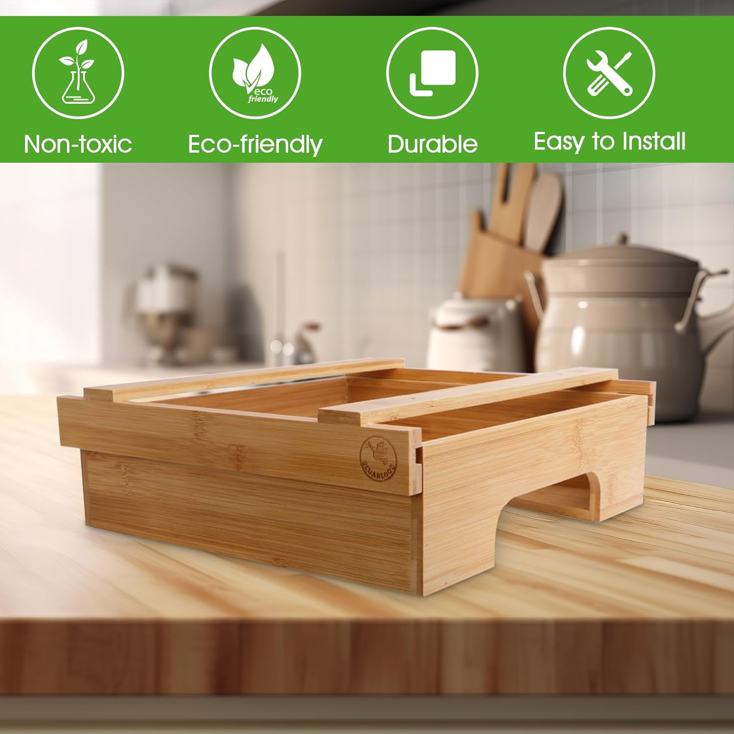 Paper Plate Dispenser - Under Cabinet Paper Plate Holder - Bamboo