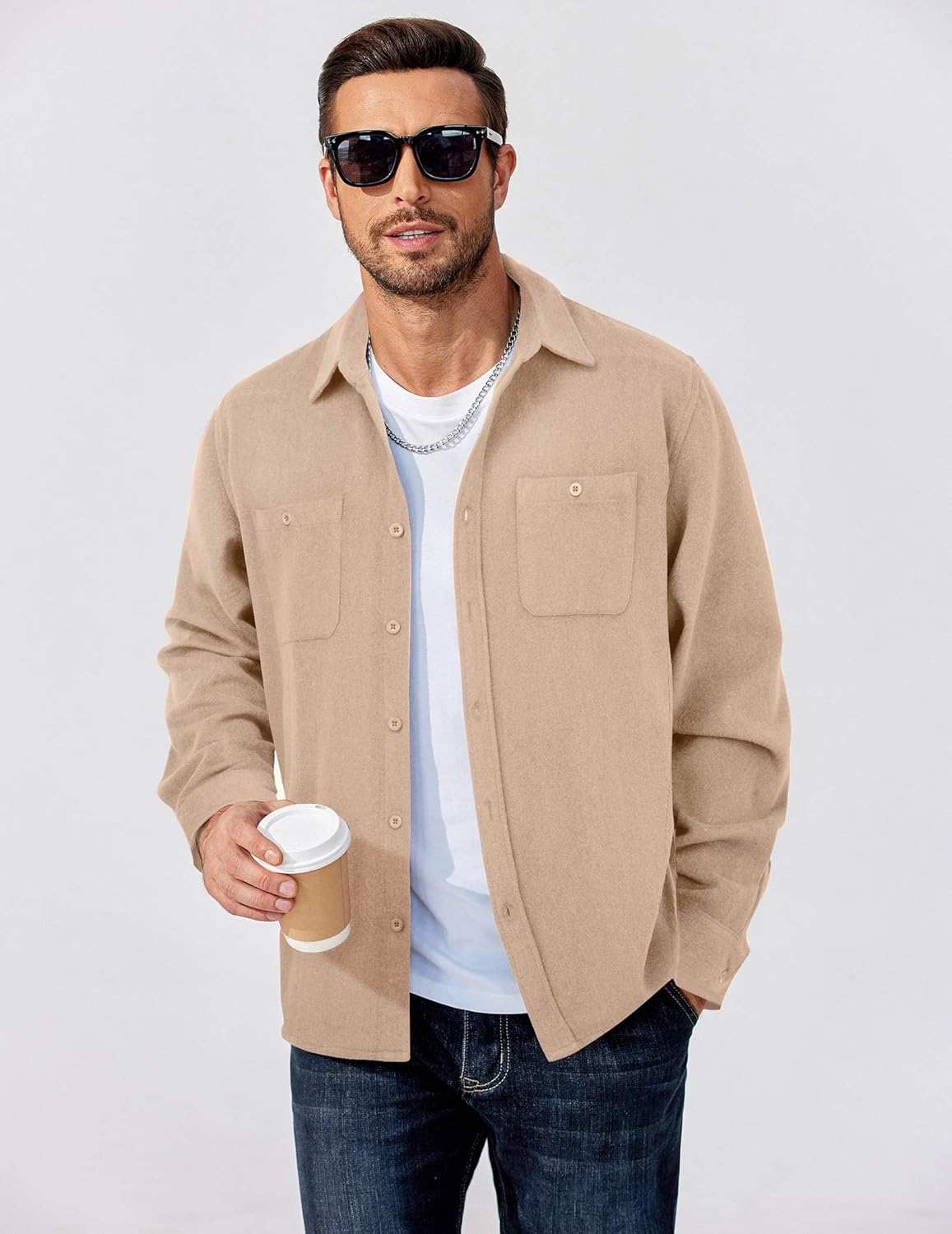 COOFANDY Men's Flannel Shirts Long Sleeve Casual Cotton Plaid Button Down Shirt Jacket with Pockets - Image 6