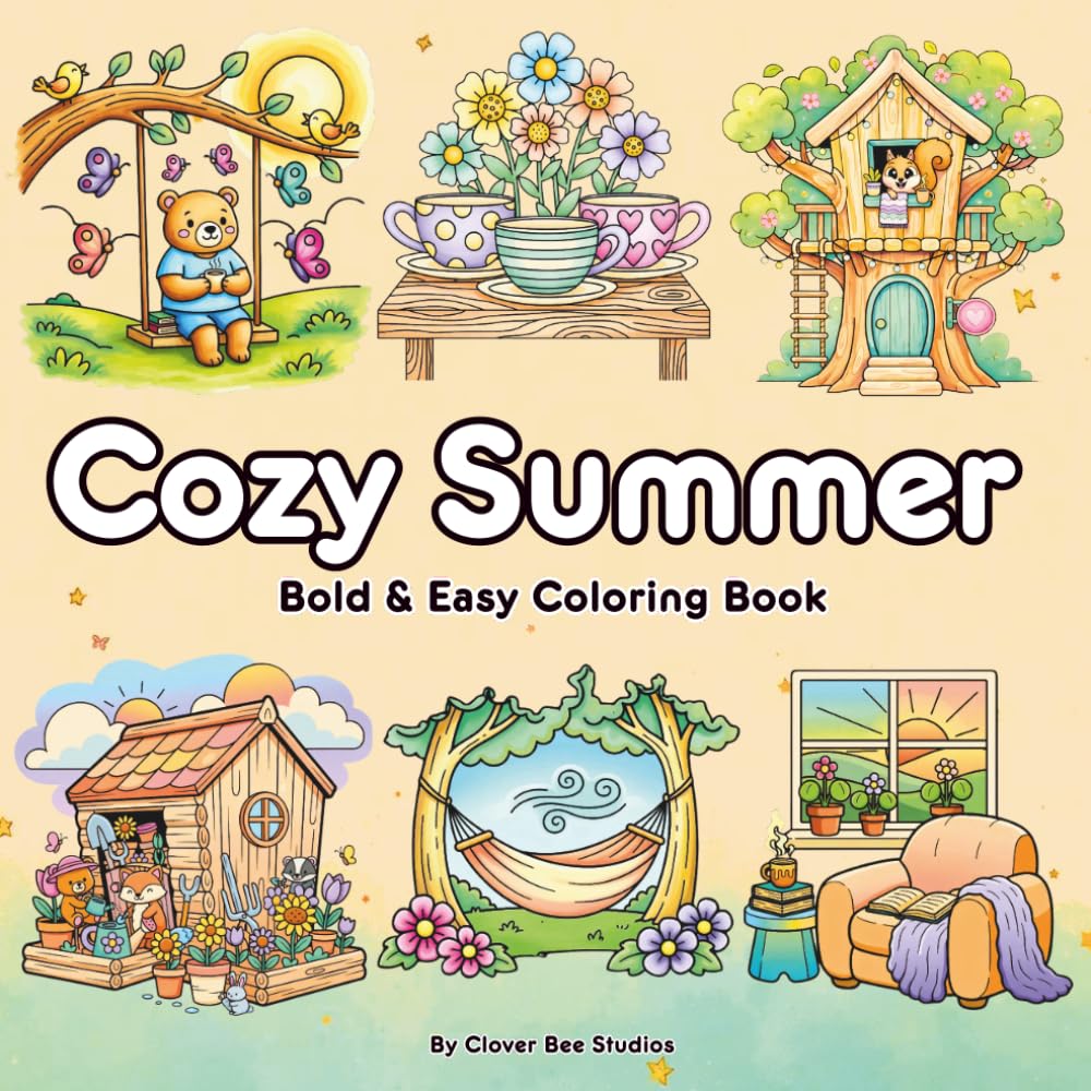 Cozy Summer: Bold & Easy Cozy Summer Coloring Book cute stress relief coloring book