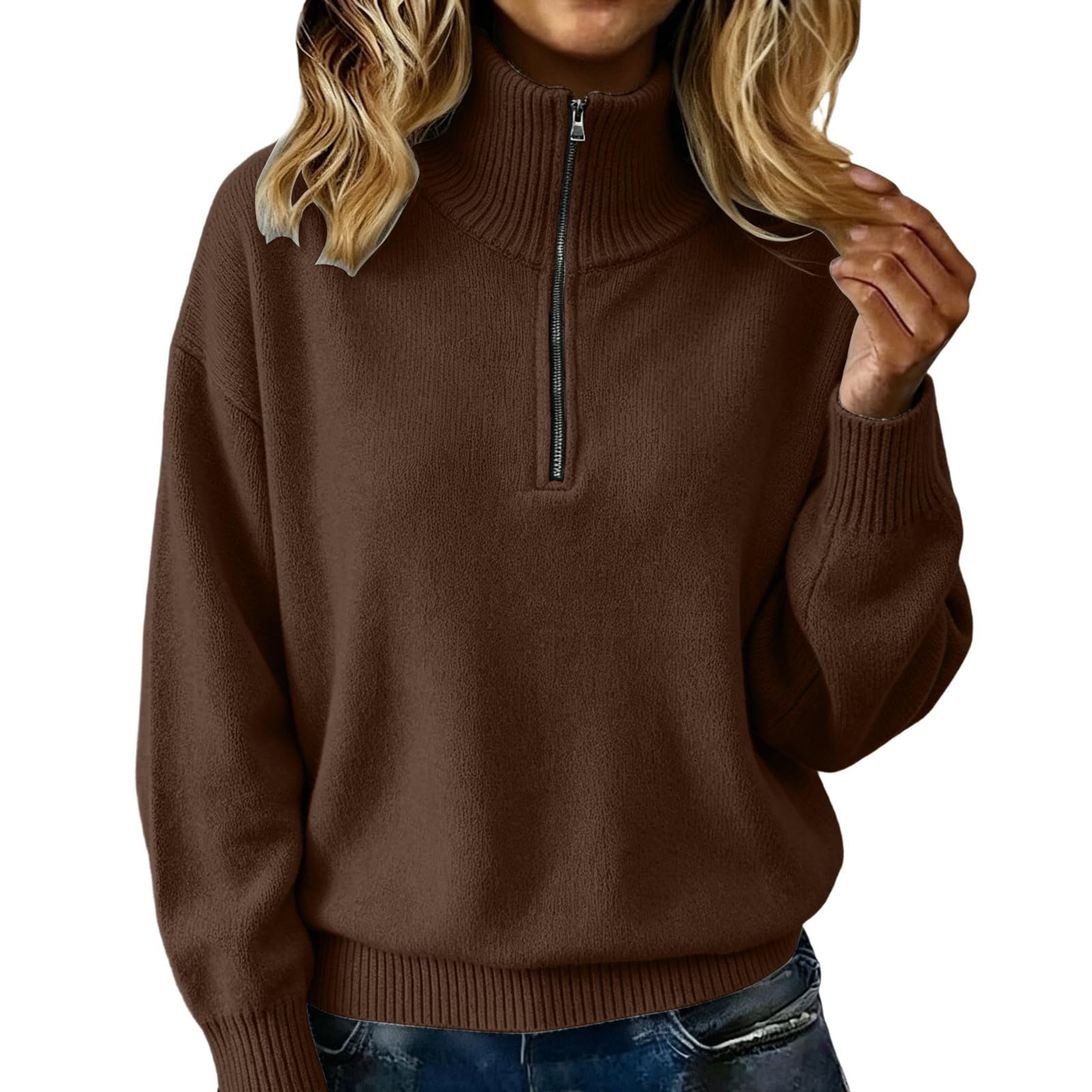 Cárdigan de Punto con Cremallera Frontal para Mujer, Manga Larga, Color Liso, Estilo Casual, de Corte Relajado, Tipo Chaqueta, Bolsillos, Ideal para superponer en otoño, Amplio