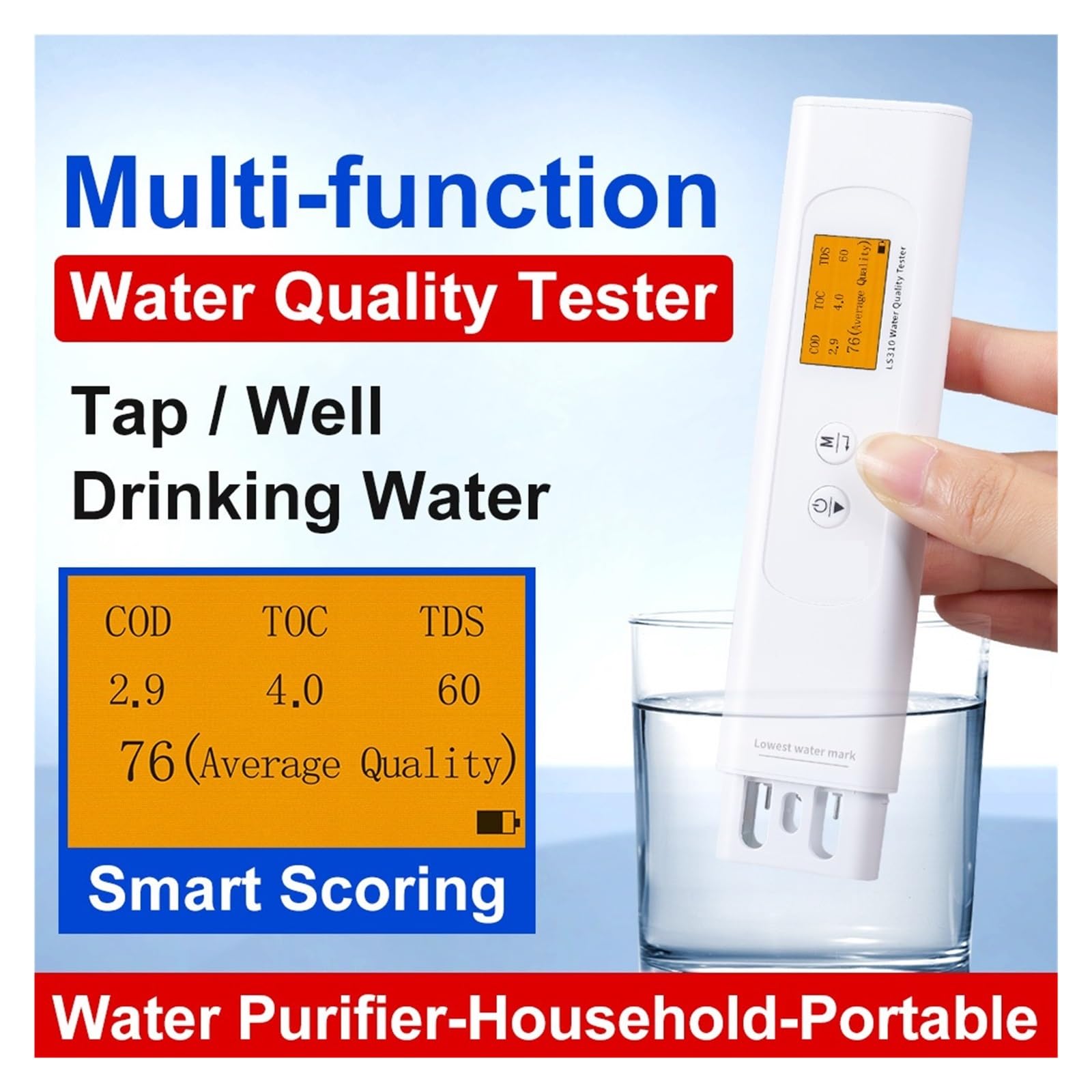 Tester ści wody Najlepszy miernik TDS Cyfrowy tester wody 6 w 1 COD TOC Miernik TDS do wody pitnej z kranu Wysoka precyzja LS310