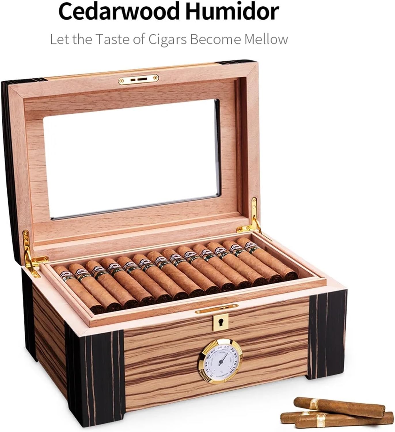 Two Color Humidor Cedar Wood Double Layer Large Capacity Cigar Moisturizing Case Box Cabinet(Brown)