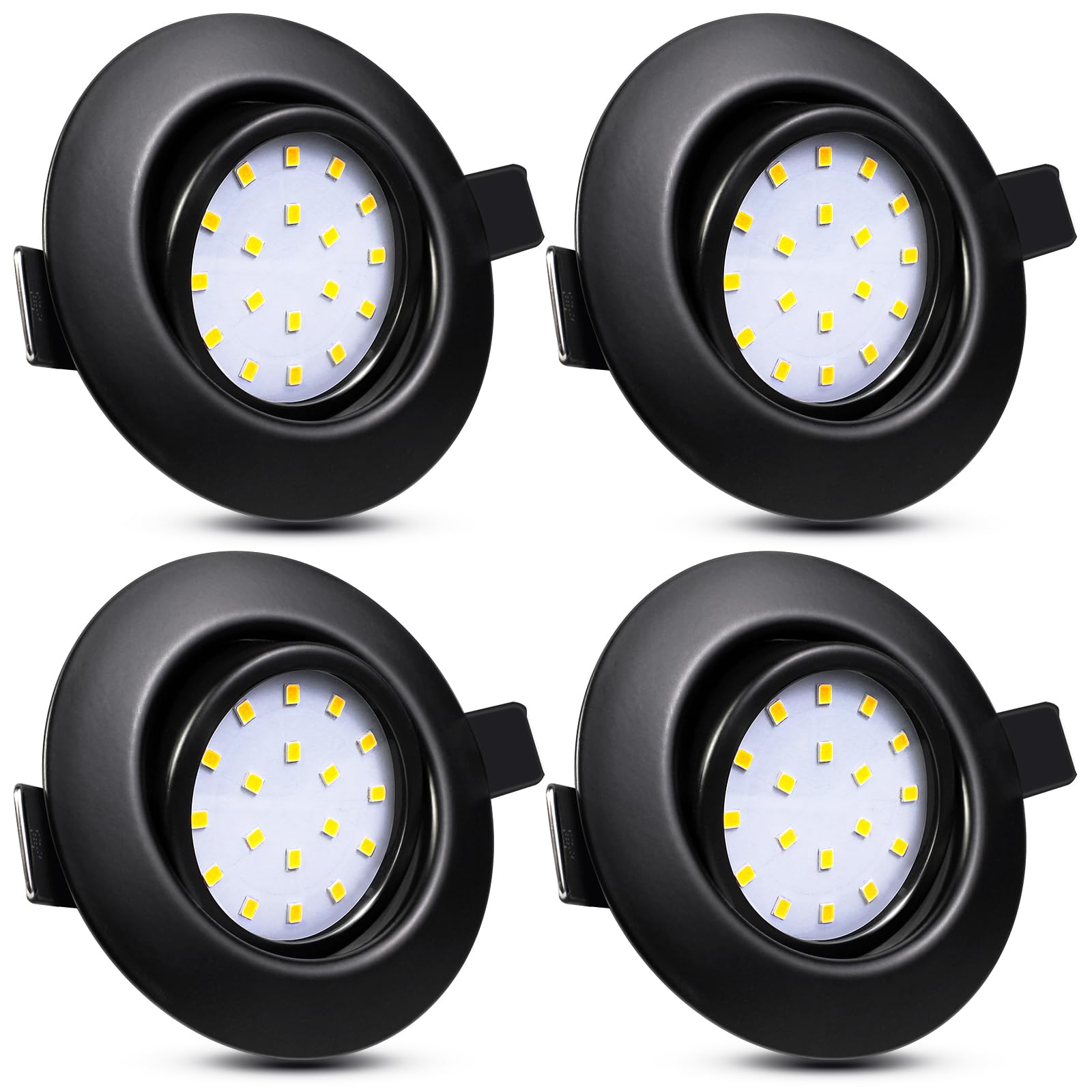 Allesgute 4X 5W LED Downlights Ceiling Ultra Slim Recessed Ceiling Lights Round Matt Black LED Down Lights IP20 240V Cool White 6000K, Cutout Ø72-80mm