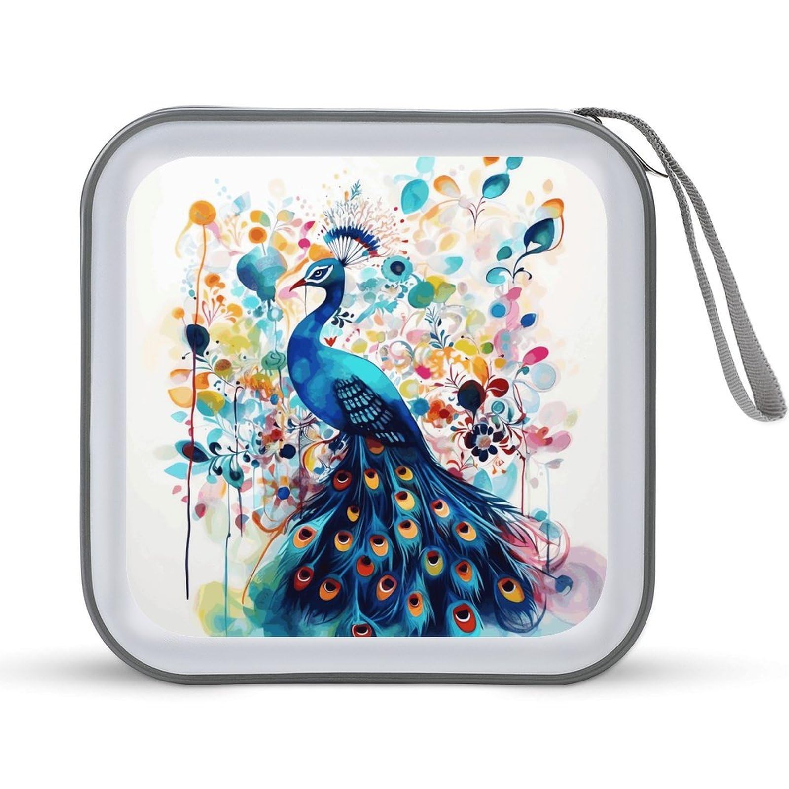 VstaDank Color Peacock CD Case DVD Holder Storage Portable Carrying Binder Holder Wallet Large Storage Disc Wallet Bag Hard Plastic DVD Disc Cases Large Media Binder 40 Capacity