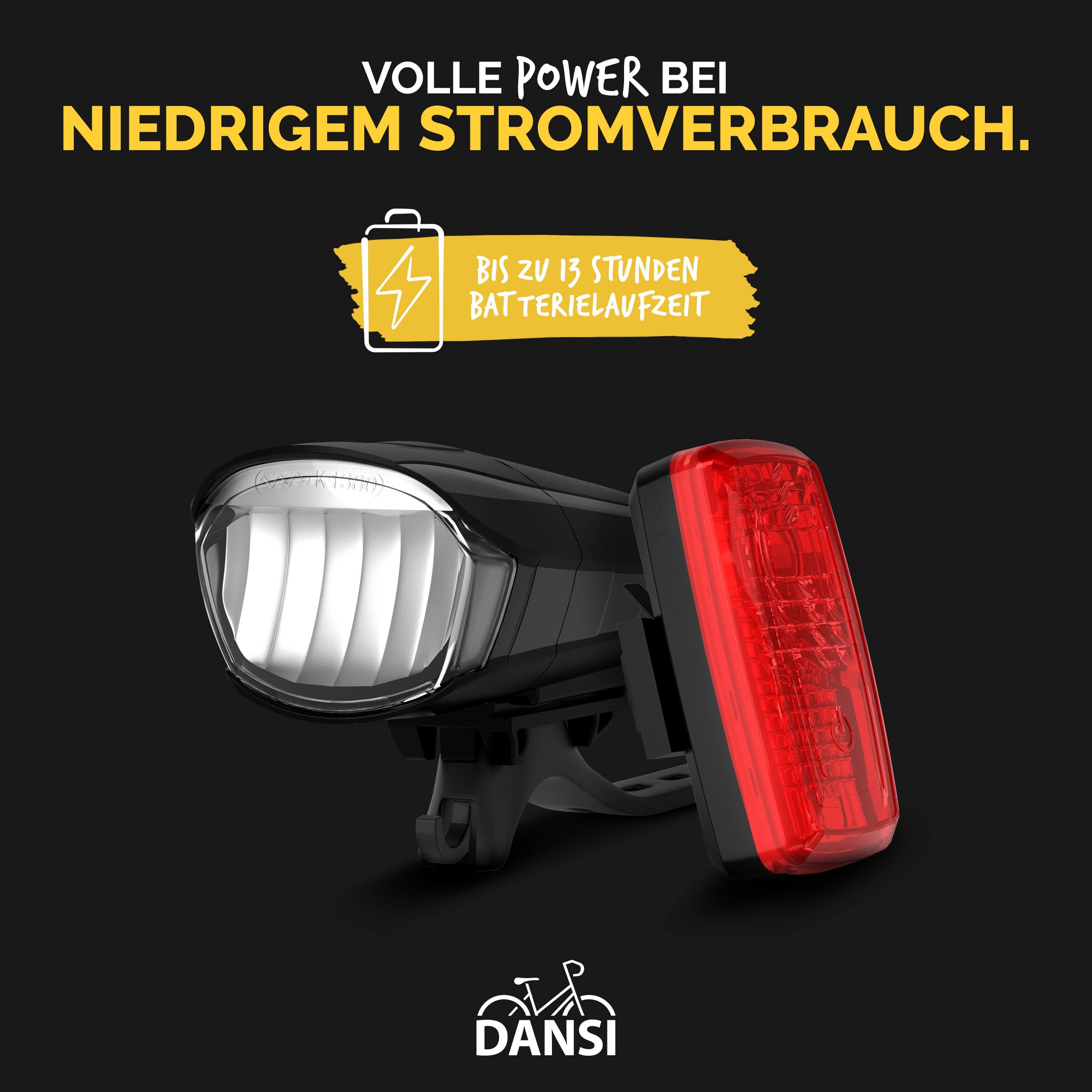 DANSI Set di luci per bicicletta StVZO I LED per bicicletta, luce anteriore chiara