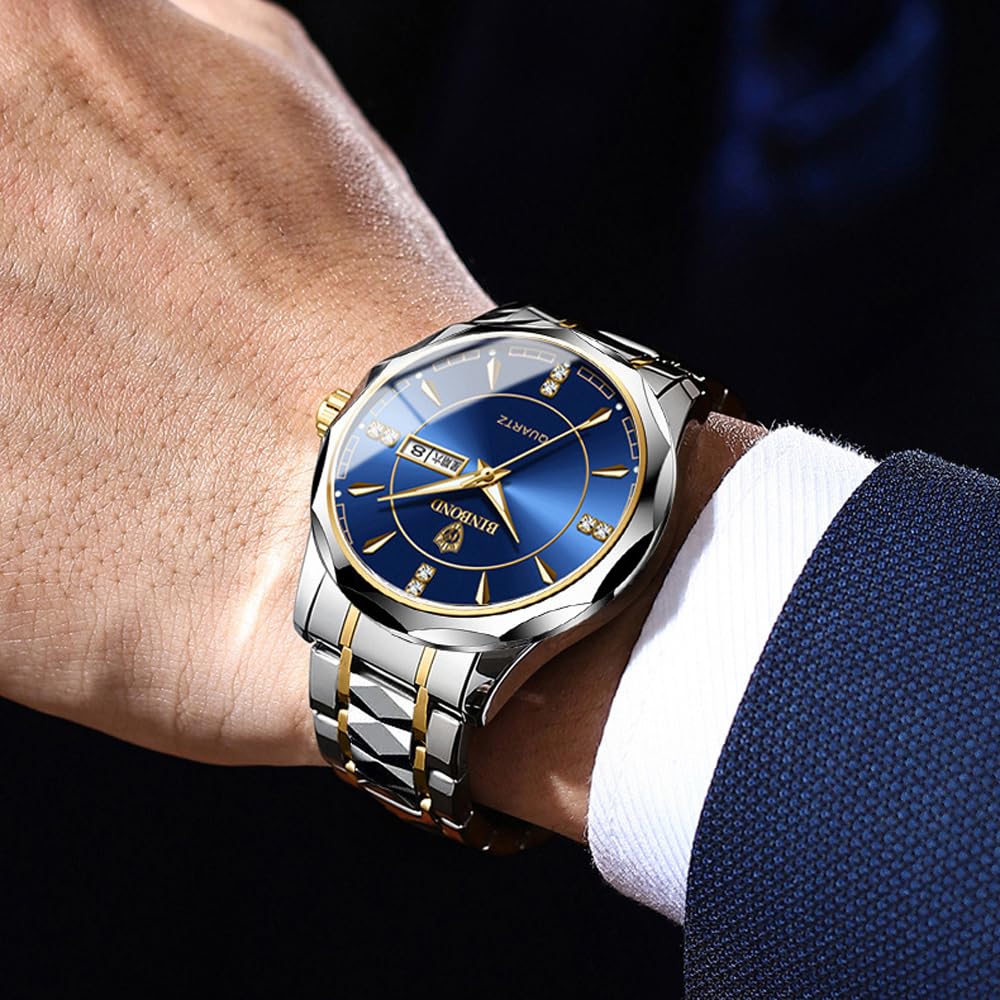 Reloj de pulsera analógico de cuarzo unisex de lujo con correa de acero inoxidable con calendario para parejas