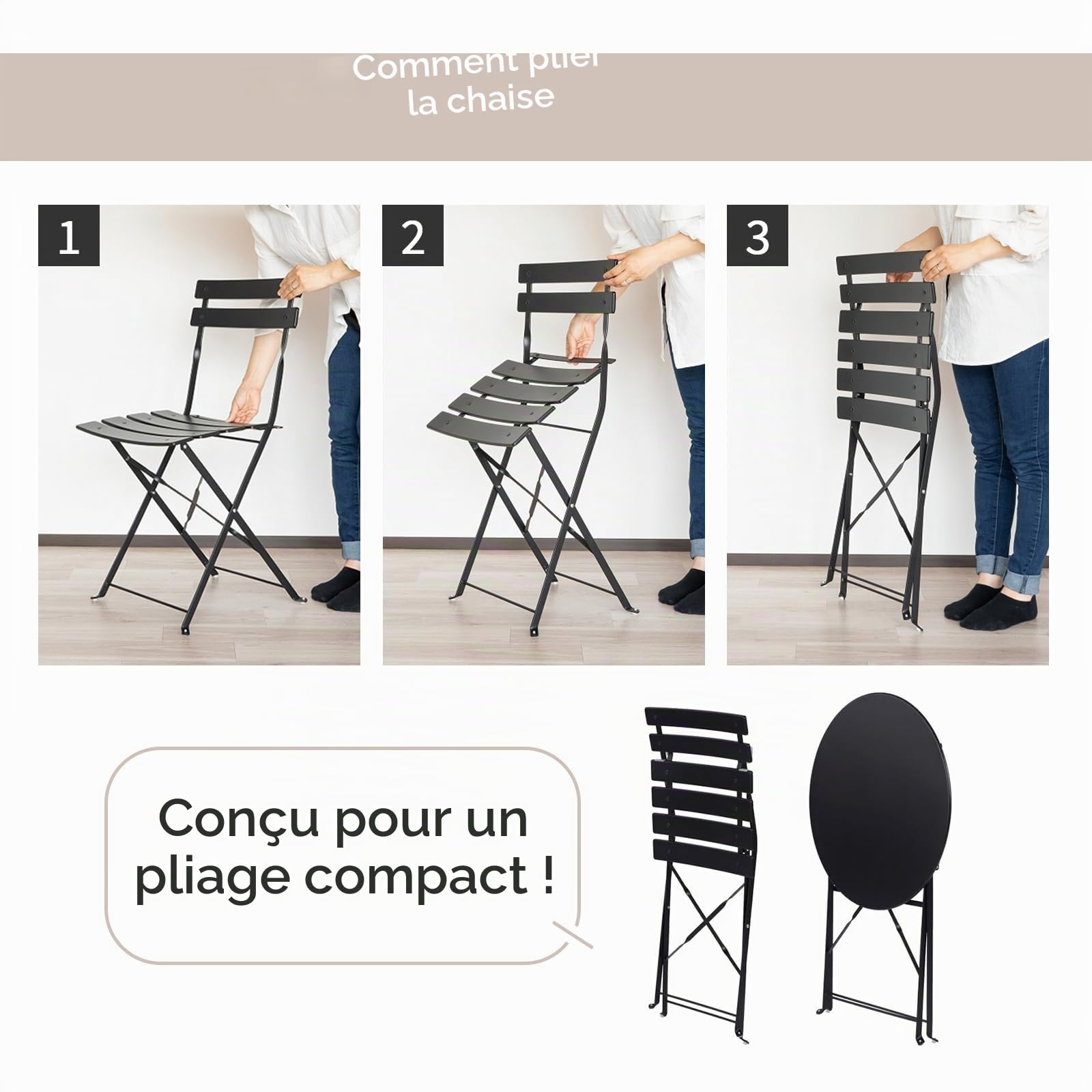 Ensemble bistrot pliable 3 pièces, pour intérieur/extérieur, 2 chaises et 1 table, résistant aux intempéries pour intérieur/extérieur, rouge
