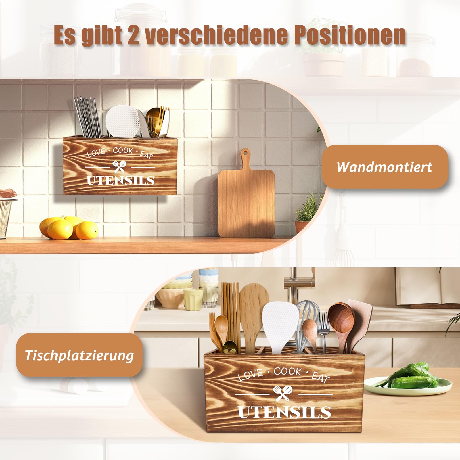Cable Leader Küchen Utensilien Holder, Küchenutensilien Aufbewahrung Holz, Küchenutensilien Aufbewahrung, Holz Küchenutensilienhalter Naturbraun, Utensilien Halter Mit Luftlöchern(30*12.5*17.5 cm)