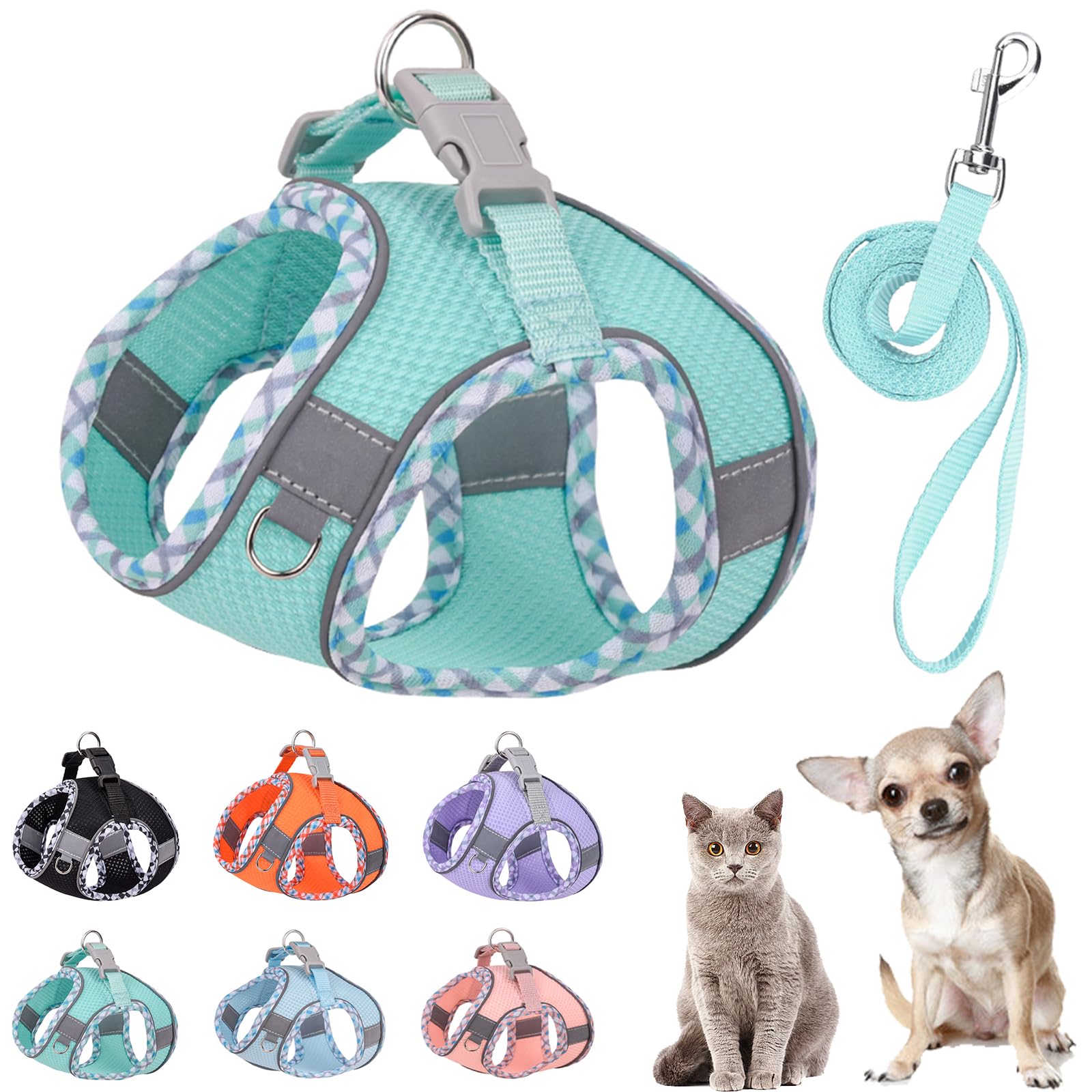 PETPUBGNZS Cute Plaid No Pull Dog Harness for Small Dogs Soft Mesh Small Dog Harness and Leash Set Easy Walk Step in Puppy Harness Vest Pet Cat