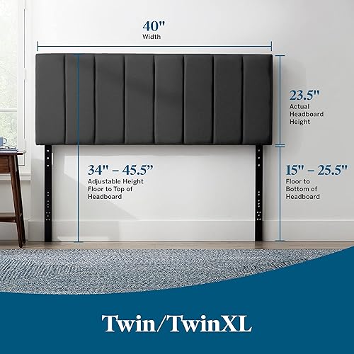 Miniatura 99 de LUCID - Cabecera tapizada de altura media, capitoné de diamantes, acolchado poliéster, altura ajustable 34 a 46 in, fácil montaje compatible