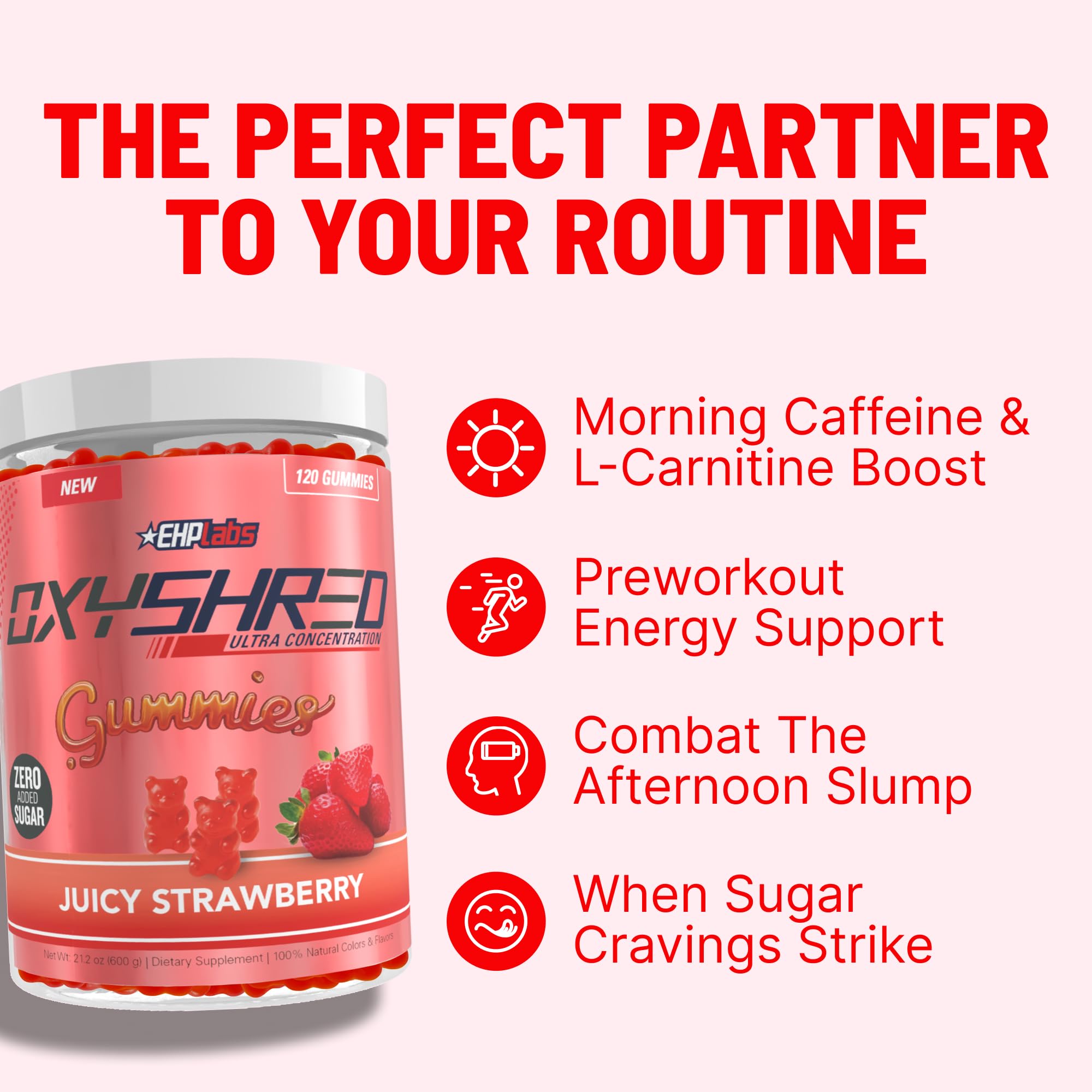 EHP Labs OxyShred Pre Workout Energy Gummies, Strawberry, 60 Servings — Amazon image 6