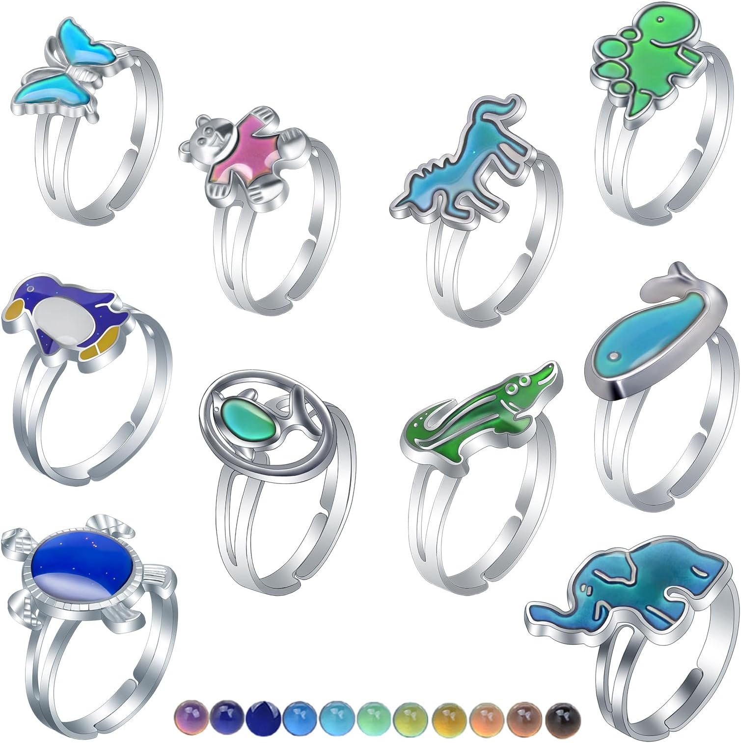Satiskid 10 Pcs Mood Rings for Kids, Adjustable Size Mood Rings Change Color Mood Rings for Women Girls Boys Gifts for Valentine Birthday Party Favor Carnival Costume Accessories