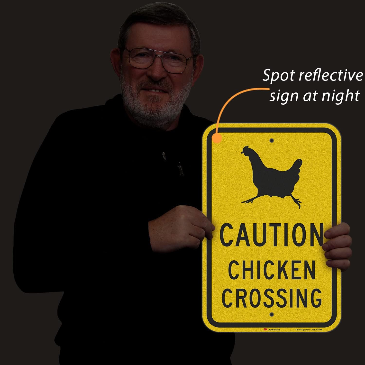 SmartSign 18 x 12 inch “Caution - Chicken Crossing” Metal Sign, 63 mil Aluminum, 3M Laminated Engineer Grade Reflective Material, Black and Yellow, Made in USA