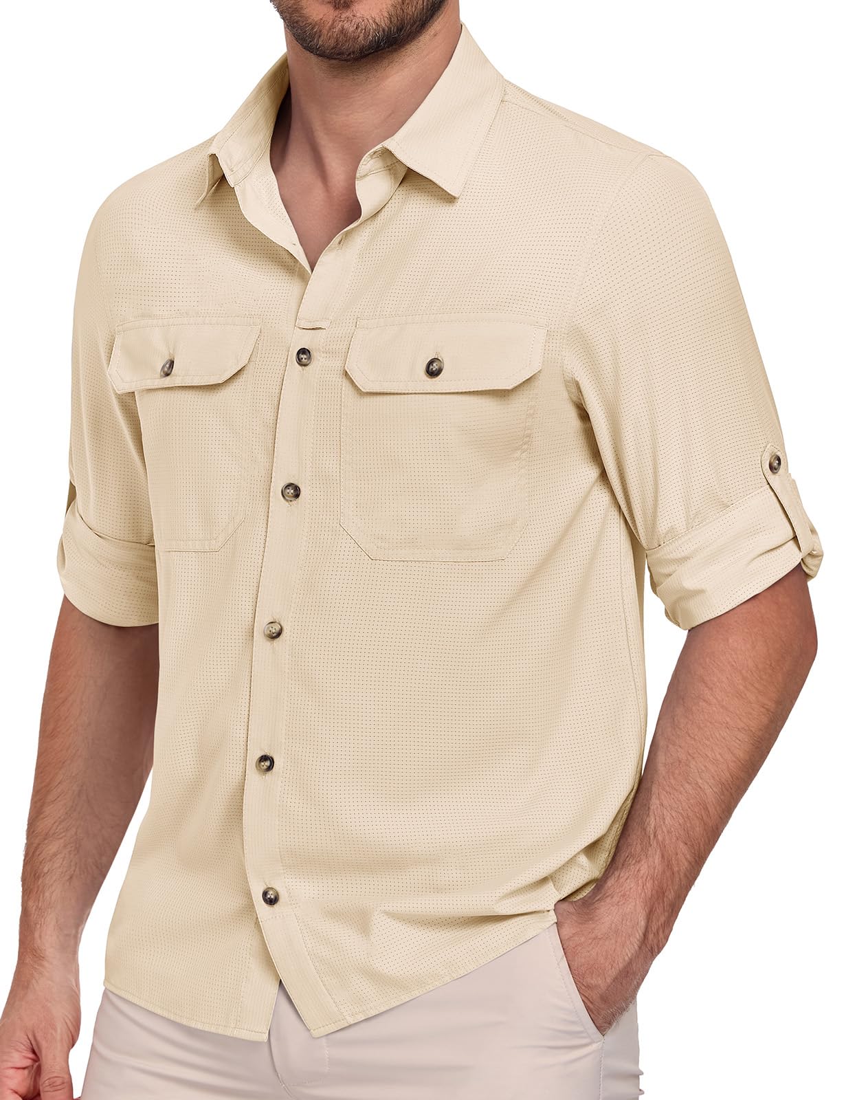 heekpek Camicia Uomo Manica Lunga Estive UPF 50 Maglietta Anti UV Traspirante Funzionale Camicie per Safari Trekking Pesca
