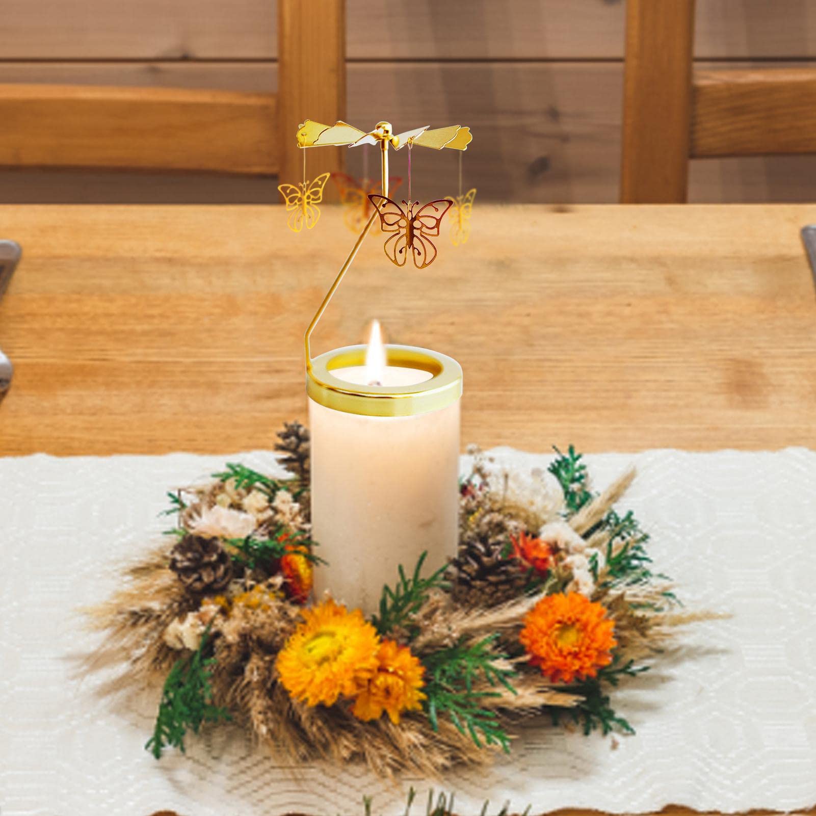 Portacandele Rotante Con Vassoio, Portacandele In Metallo Dorato Per Natale, San Valentino, Decorazione Da Tavola Per Feste, Regalo (elfi Dorati