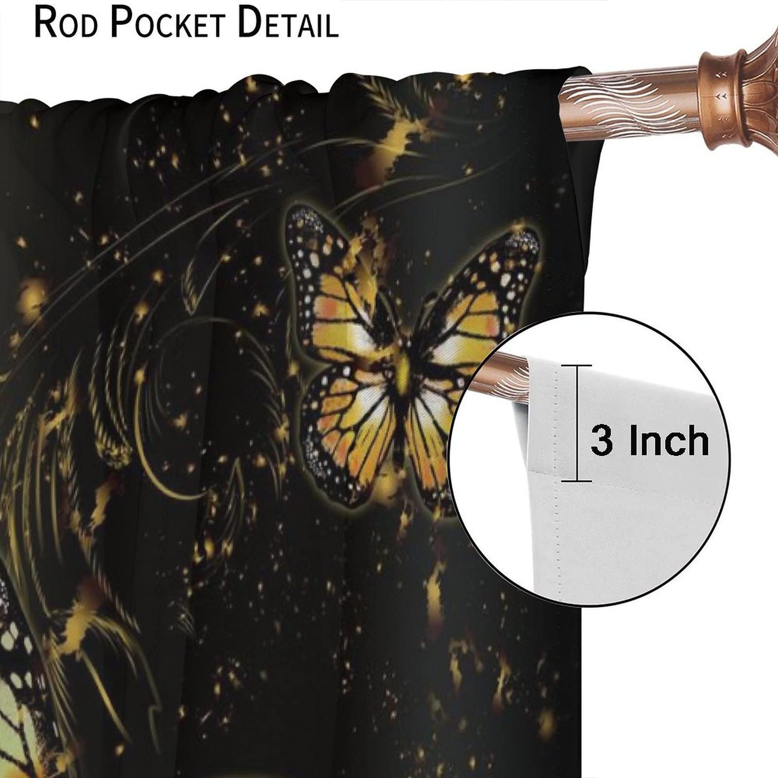 Amazon.com: 蝴蝶窗簾黑色背景豹紋蝴蝶主題圖案窗簾適合男孩女孩臥室客廳裝飾房間變暗寬42 x 長54 英吋: 居家與廚房