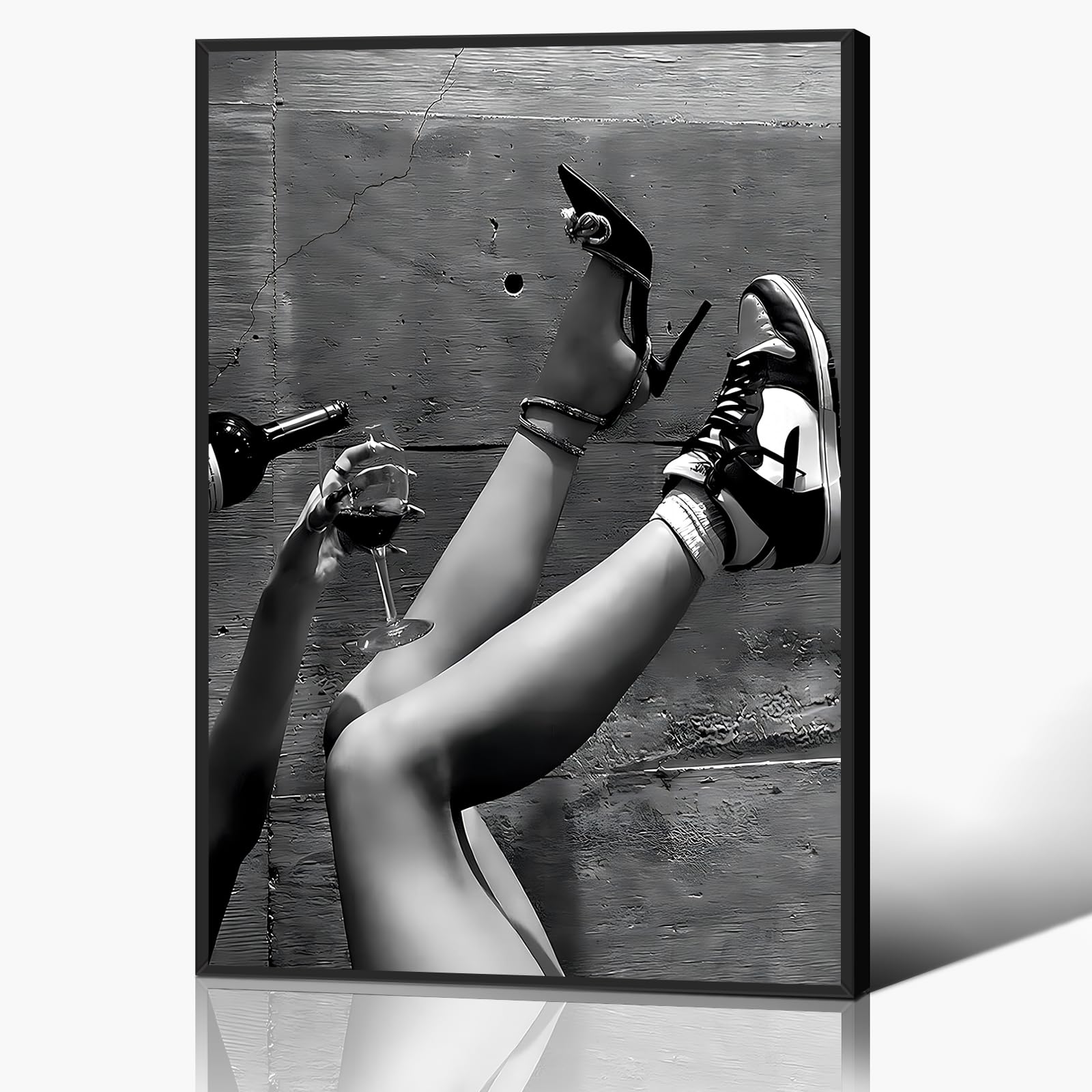 Anslipswar Girls 08 Framed Trendy Black And White Canvas Wall Art, Funky Aesthetic Preppy Poster, Women Times Newspaper Art Print, Vintage Bar Cart Wall Decor, Dorm Apartment Picture 12X16in Framed