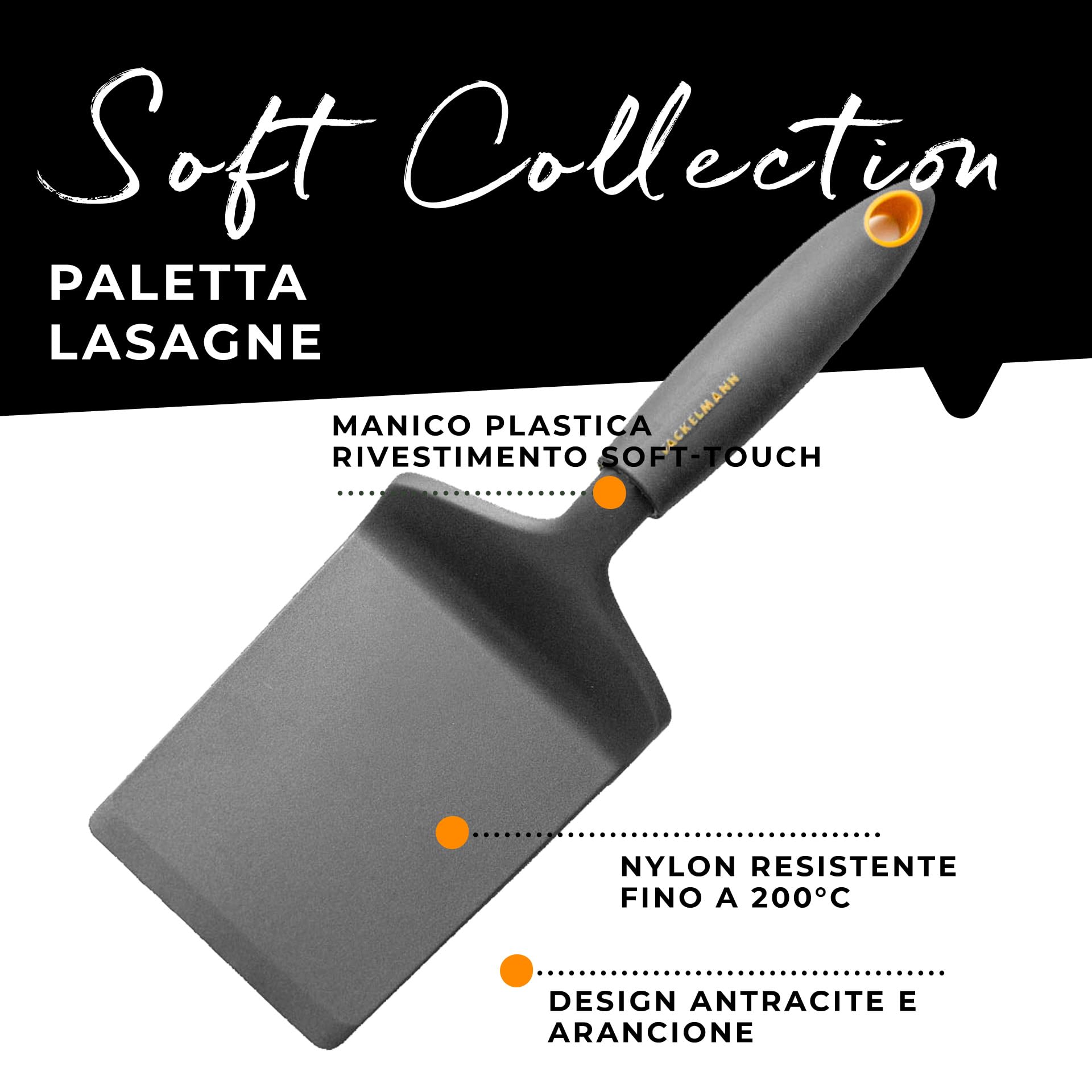 Fackelmann Paletta Lasagnein Nylon 30x4x9 cm Linea Soft Collection - Praticità D'Uso - Lavabile in Lavastoviglie - Materiali Resistenti Termoplastico e Nylon