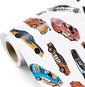 WRAPAHOLIC Racing Car Wrapping Paper Roll - Mini Roll - 17 Inch x 16.5 Feet - Car Wrapping Pape for Kids Boys Birthday, Baby Shower