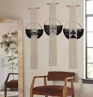 FLBER Handmade Boho Macrame Wall Hanging Set - 3Pcs Round Wall Art Decor for Bedroom, Living Room, Outdoor