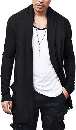 Cardigan Uomo Scialle Scollo Con Risvolti, Aperto Mantella Manica Lunga, Taglia M - 3