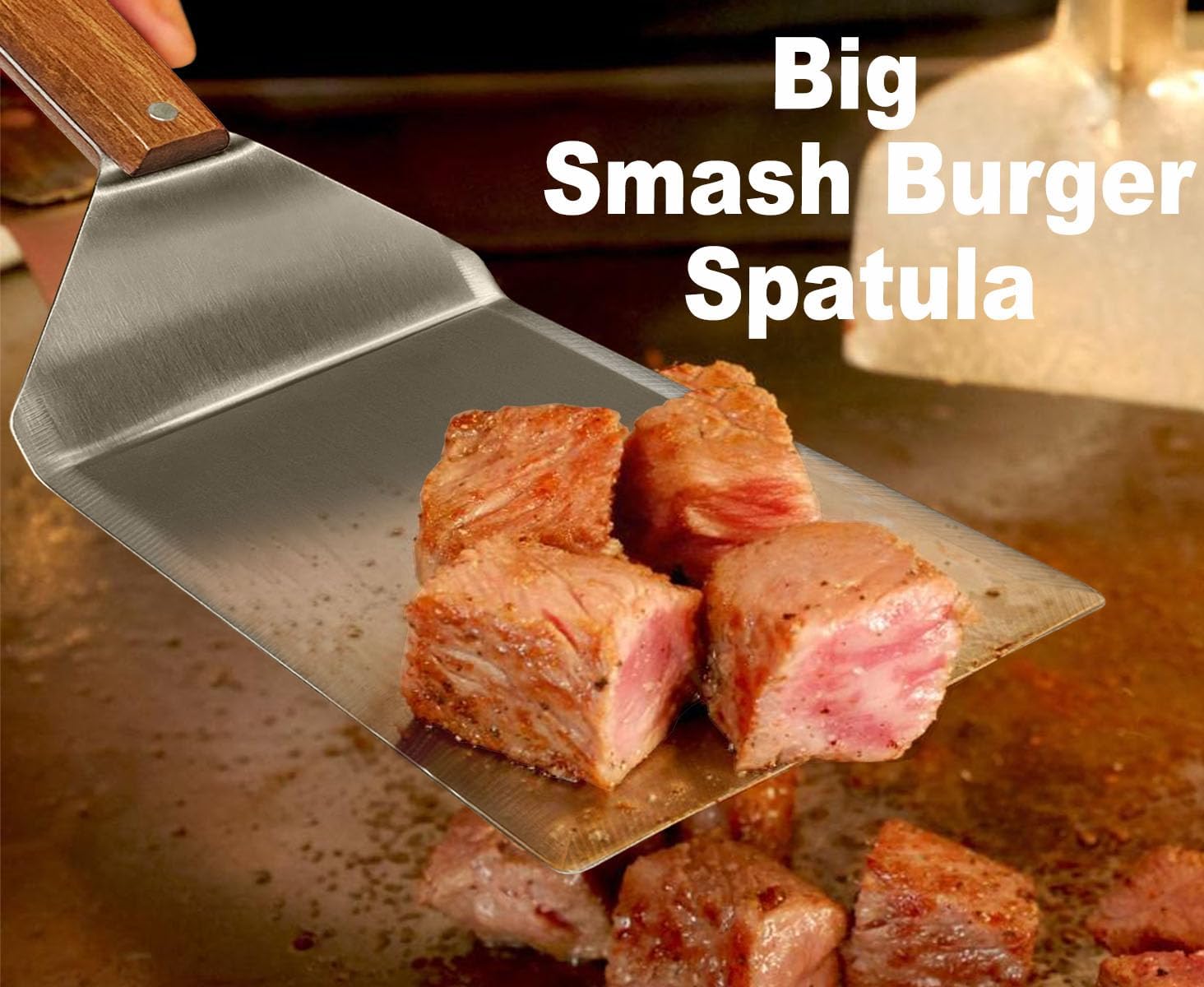 Set of 4 Stainless Steel Griddle Spatula, Metal Spatula with Full Tang Wooden Handle & Beveled Edges for Cast Iron Skillets and Griddles, Long Wide Spatula & Scraper for Smash Burgers Pancake Turner