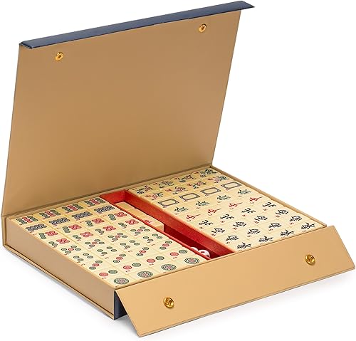 Miniatura 41 de Yellow Mountain Imports - Set de Mahjong chino, marfil clásico, con 146 fichas pequeñas de color marfil, estuche de vinilo, indicador de viento