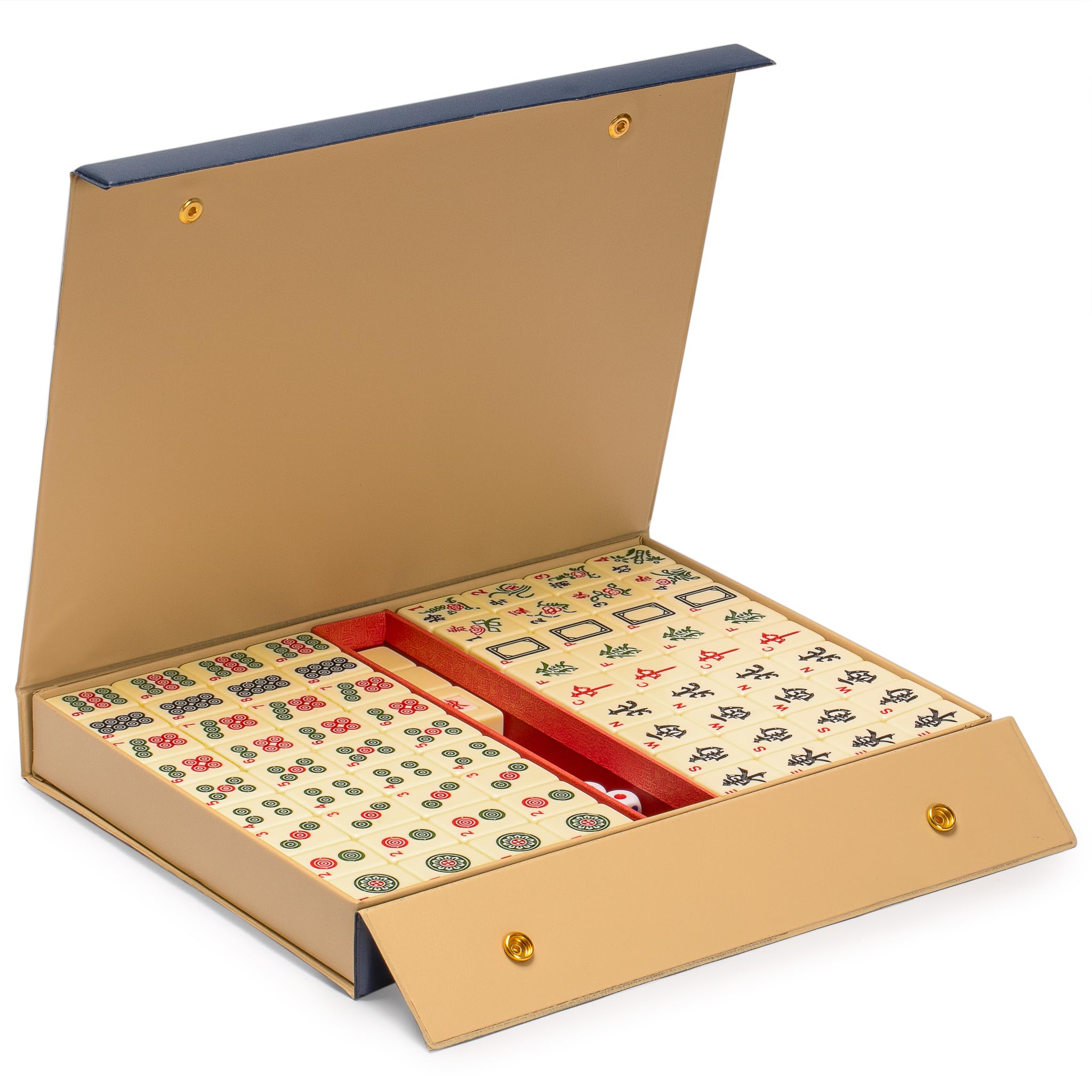 Yellow Mountain Imports Juego de Mahjong Chino “Bleau Fontaine” con 146 fichas Medianas y Estuche de Vinilo Azul — Solo para Juego Estilo Chino [「「碧蘭楓丹」中國麻將]