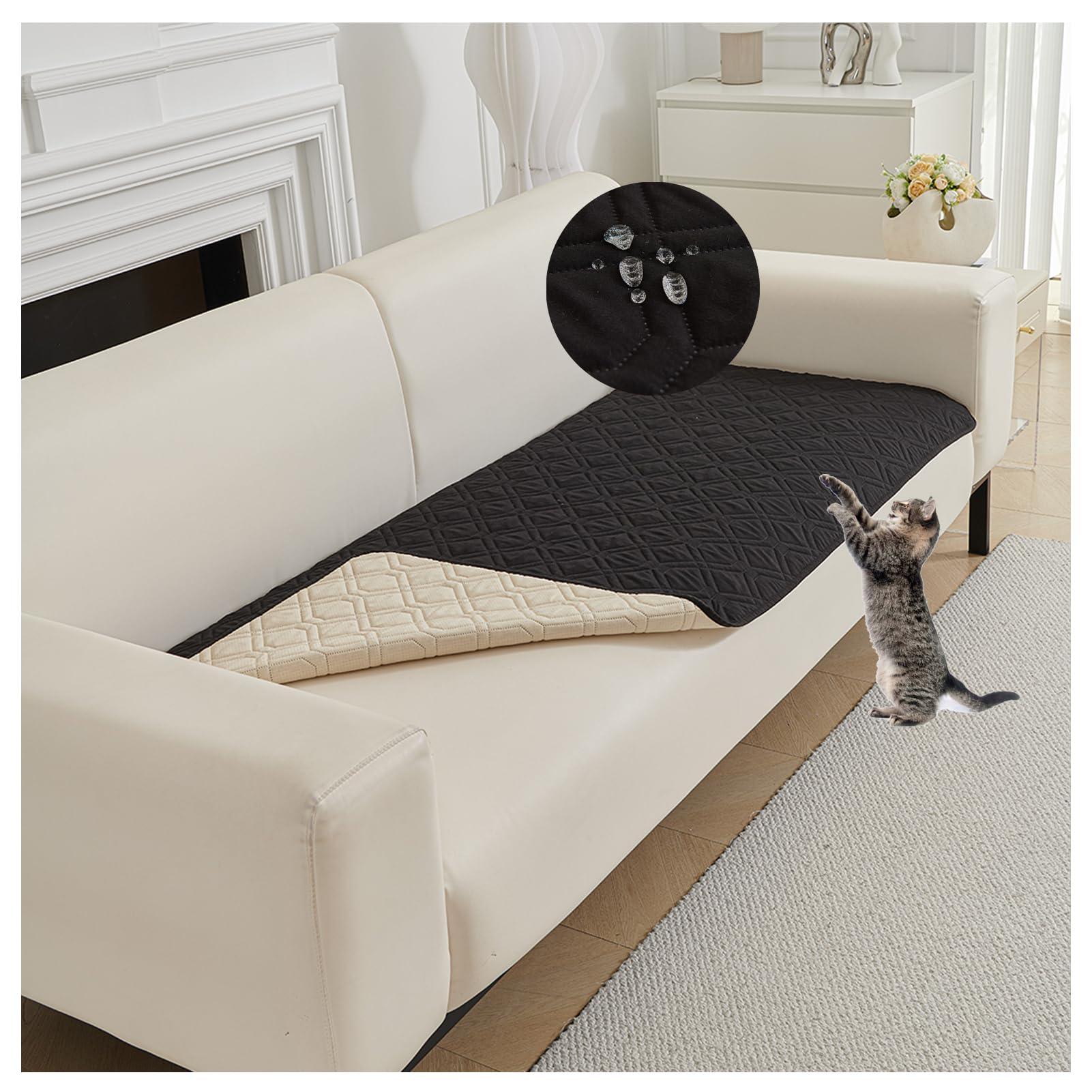 OREZAUQS Bedspreads Waterproof Bed Sheet Cover Pet Hair Resistant Bed Sheet Cover for Dog and Cats Washable Reversible Scratch Proof Furniture Protector Dog Bed Cover (Black,100 * 127cm)