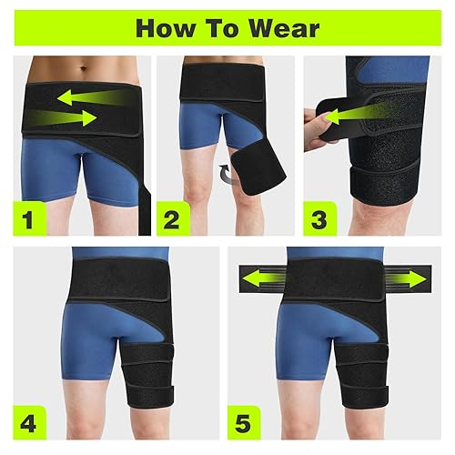 Miniatura 7 de Soporte de cadera para mujeres y hombres, dispositivos de alivio del dolor de ciática, soporte de compresión ajustable para artritis, muslo, tensión