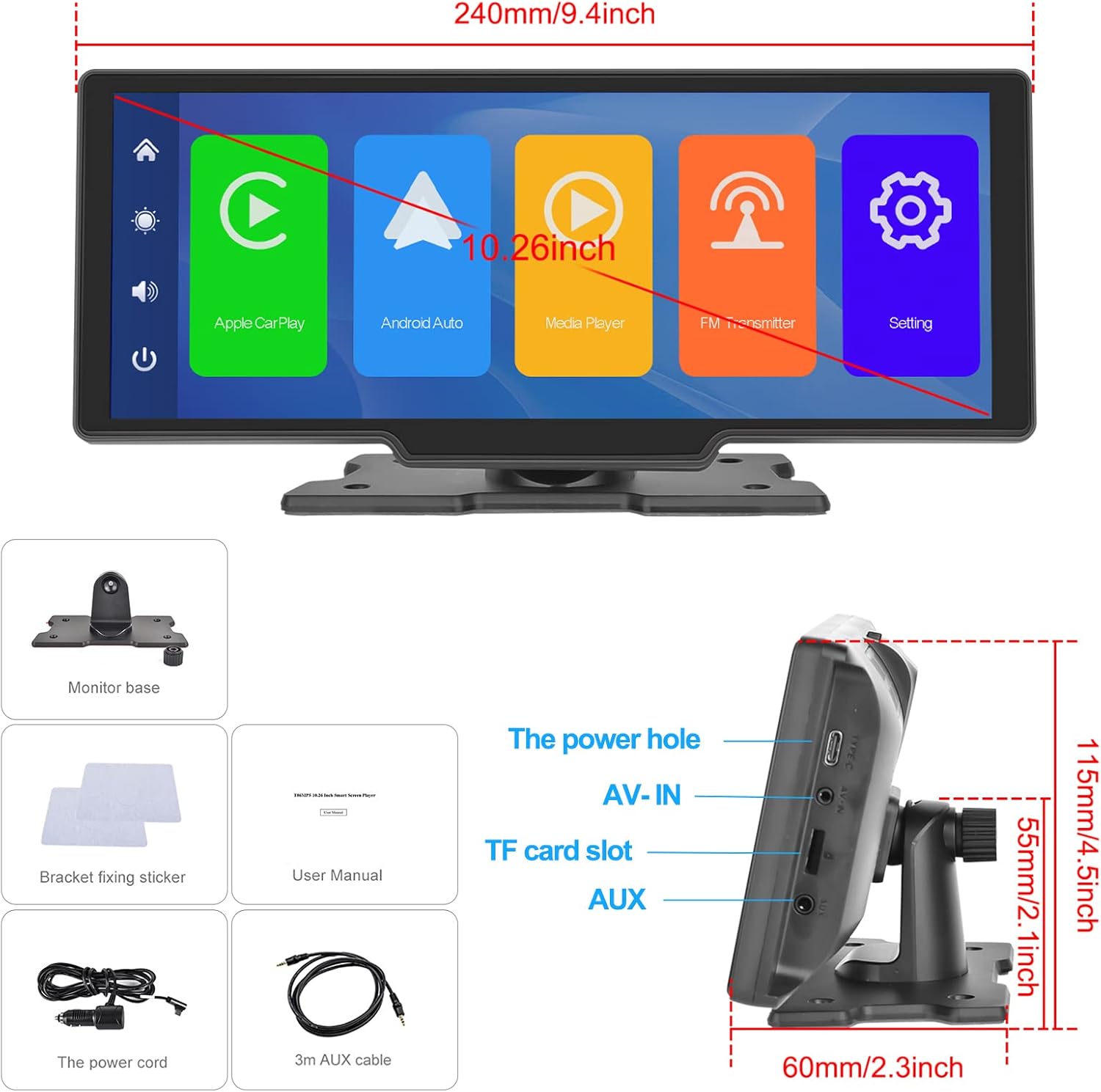 10.26" Wireless Carplay & Android Auto Portable Car Stereo with Bluetooth Hands-Free Car Radio with Google and Siri Assistant, HD IPS Touchscreen, AUX and FM Transmitter 8 71c6zhnuuyL. AC SL1500