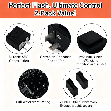 2PCS 12V 2 Pin Flasher Relay,LED Turn Signal Flasher Relay,Led Fl/asher R/elay,Universal Waterproof,Indicator Re/lay for Motorcycle & Car Blinker,No Hyper Flashing,Indicator Re/lay(Black)