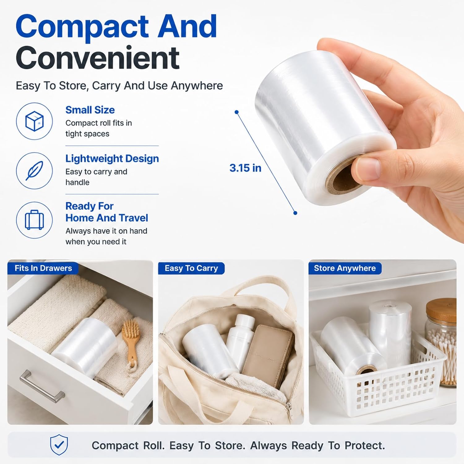 2 Pcs Stretch Wrap Film, 3.15" x 656 FT Clear Unheated Shrink Wrap Roll, Mini Hand Stretch Wrap for Securing Small Bottles Jars Cans Tin Seal Packing & Gift Wrap Rolls