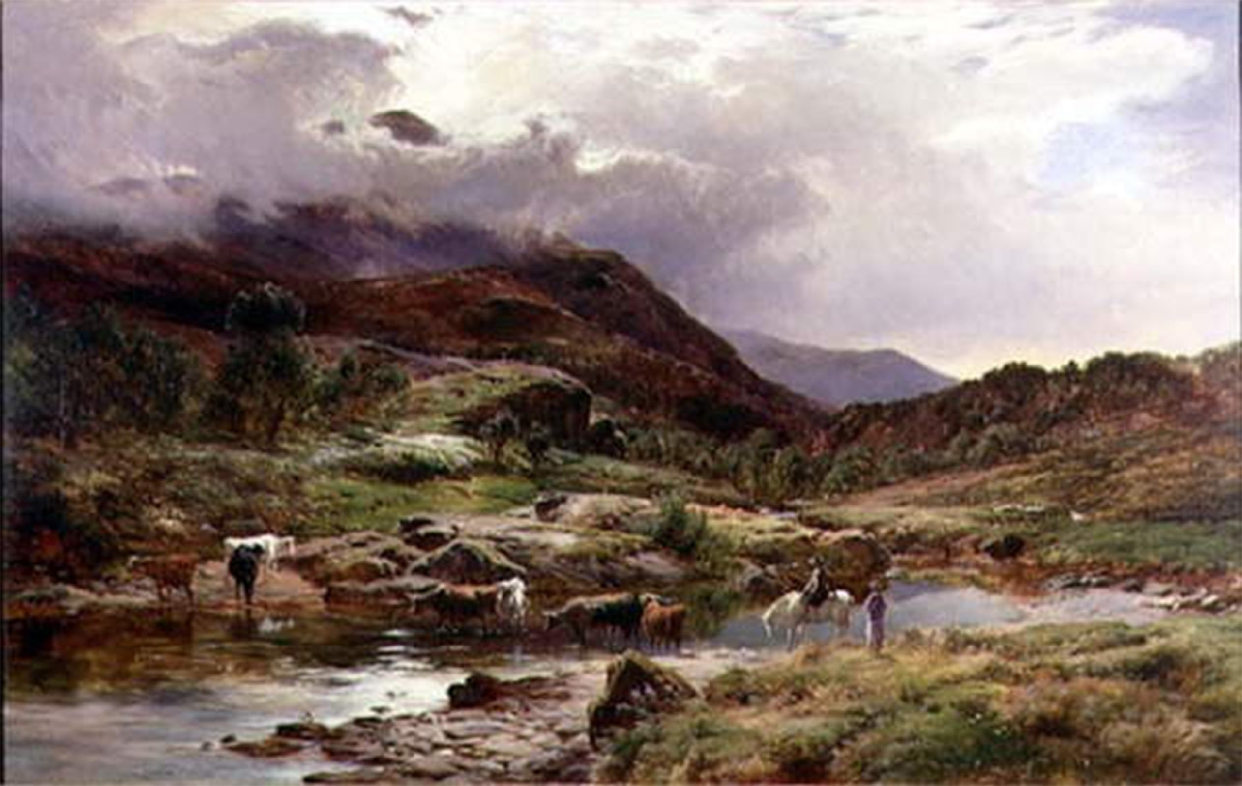 ARTXLXXBN Famous Prints Artwork Pictures Poster Painting Art a Mountainous River Scene with Animal in the Foreground by Sidney Richard Percy Artwork Landscape Pictures for Home Decor 60x90cm