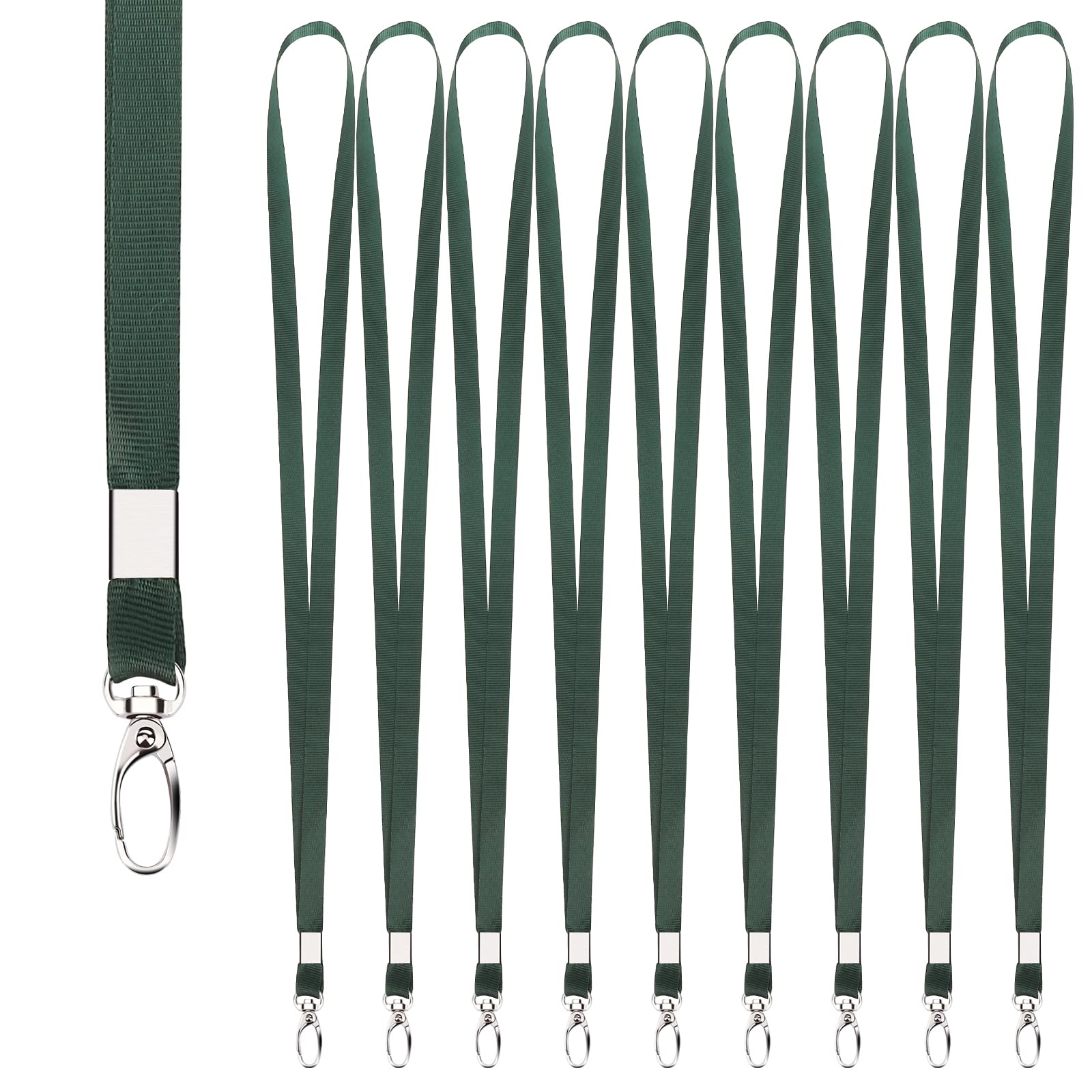 Segus Lanyard 10 Piezas Cuelga Llaves Cuello Nylon Enfermera Mosqueton Metalico Verde Oscuro