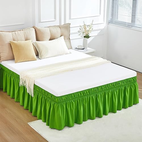 Vista 59 de Falda de cama RIMELA tamaño Queen color verde bebé con caída de 15 pulgadas, falda elástica envolvente, volante que protege contra el polvo