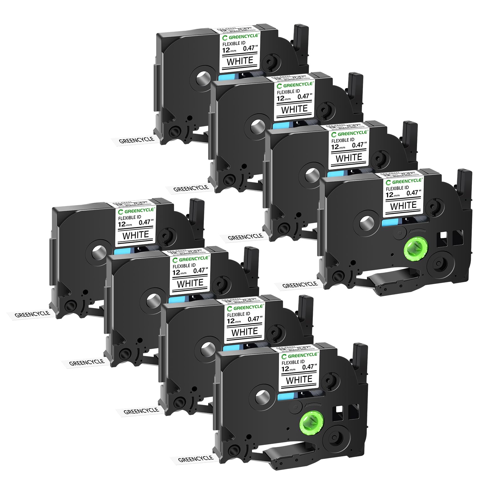 GREENCYCLE 8 Pack Compatible for TZe-Fx231 AZE Fx231 TZ-Fx231 TZFX231 Laminated Label Tape 12mmx8m Flexible ID Cable Wire Black on White 1/2" Ptouch