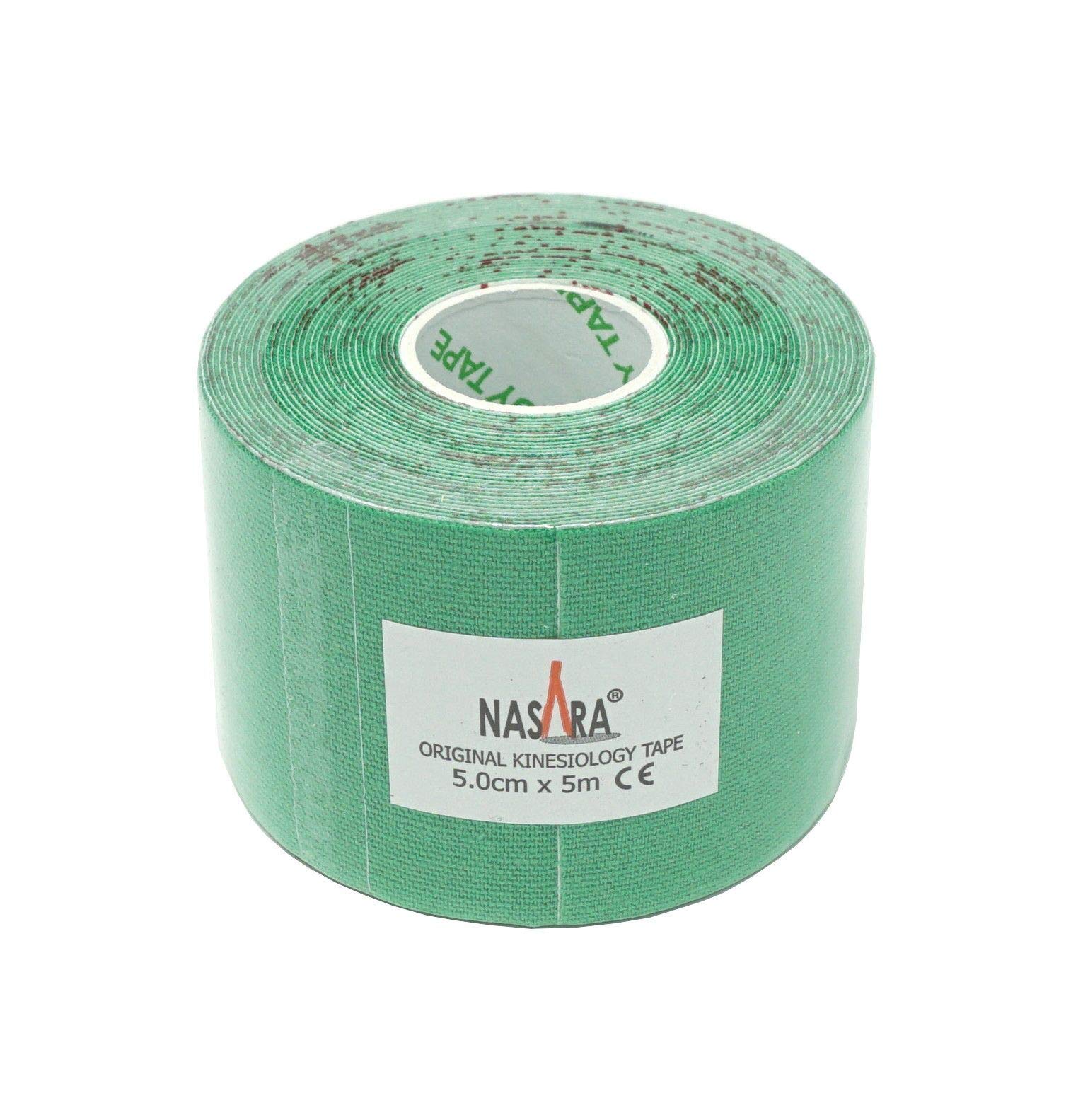 ATC Handels GmbH Nasara - Cinta de kinesiología (5 m x 5 cm, 6 unidades, incluye instrucciones con técnicas de pegado, resistente al agua y transpirable), color verde