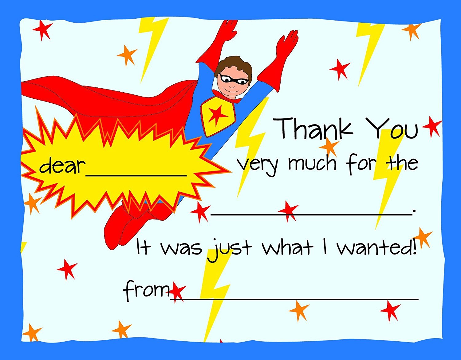Amazon.com: MyExpression.com 20 Super Hero Kids Fill-in Birthday Thank You  Cards : Office Products