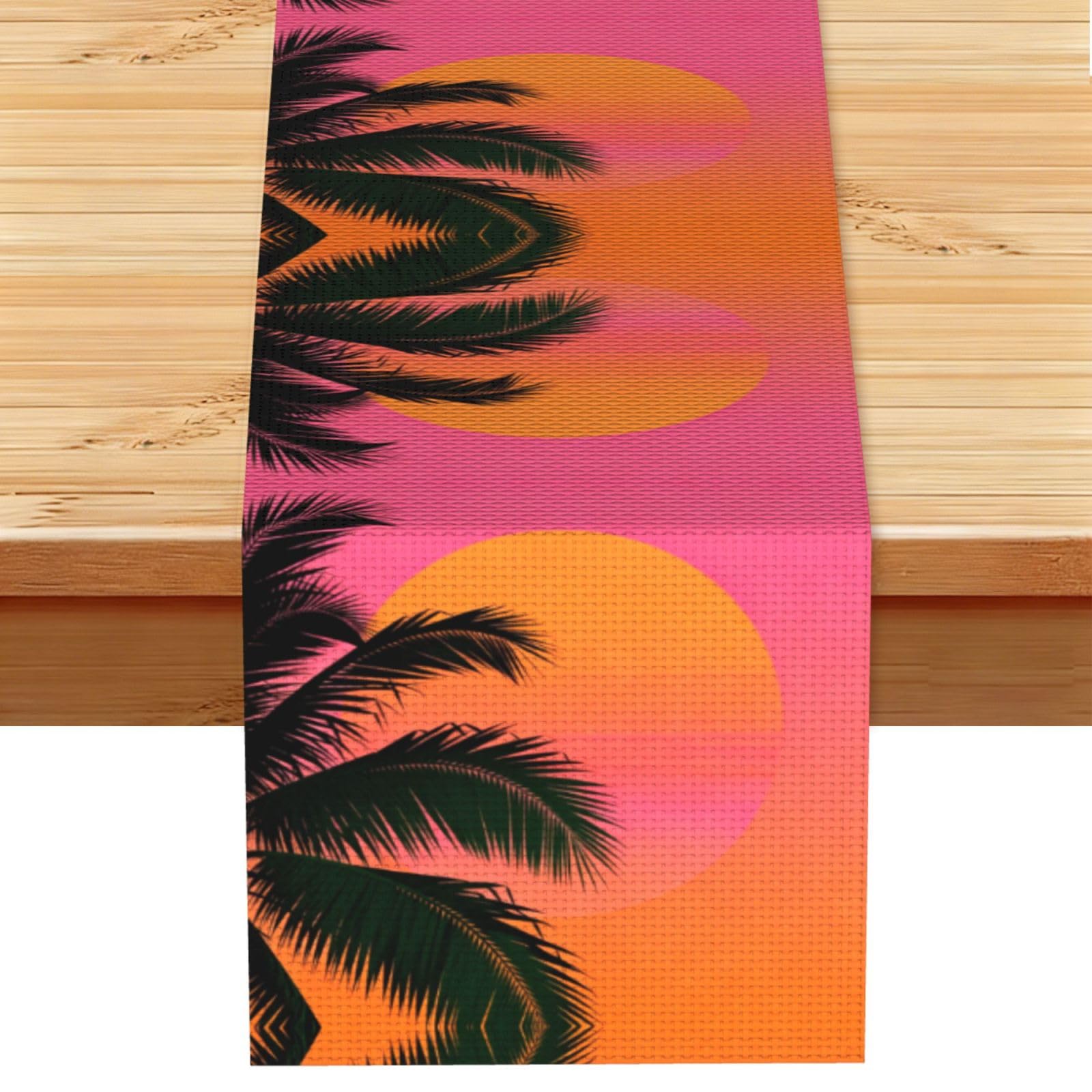 Palm Sunset Silhouette Linen Look Table Runner 13x72-Wrinkle Resistant Farmhouse Style for Dining Table Decor