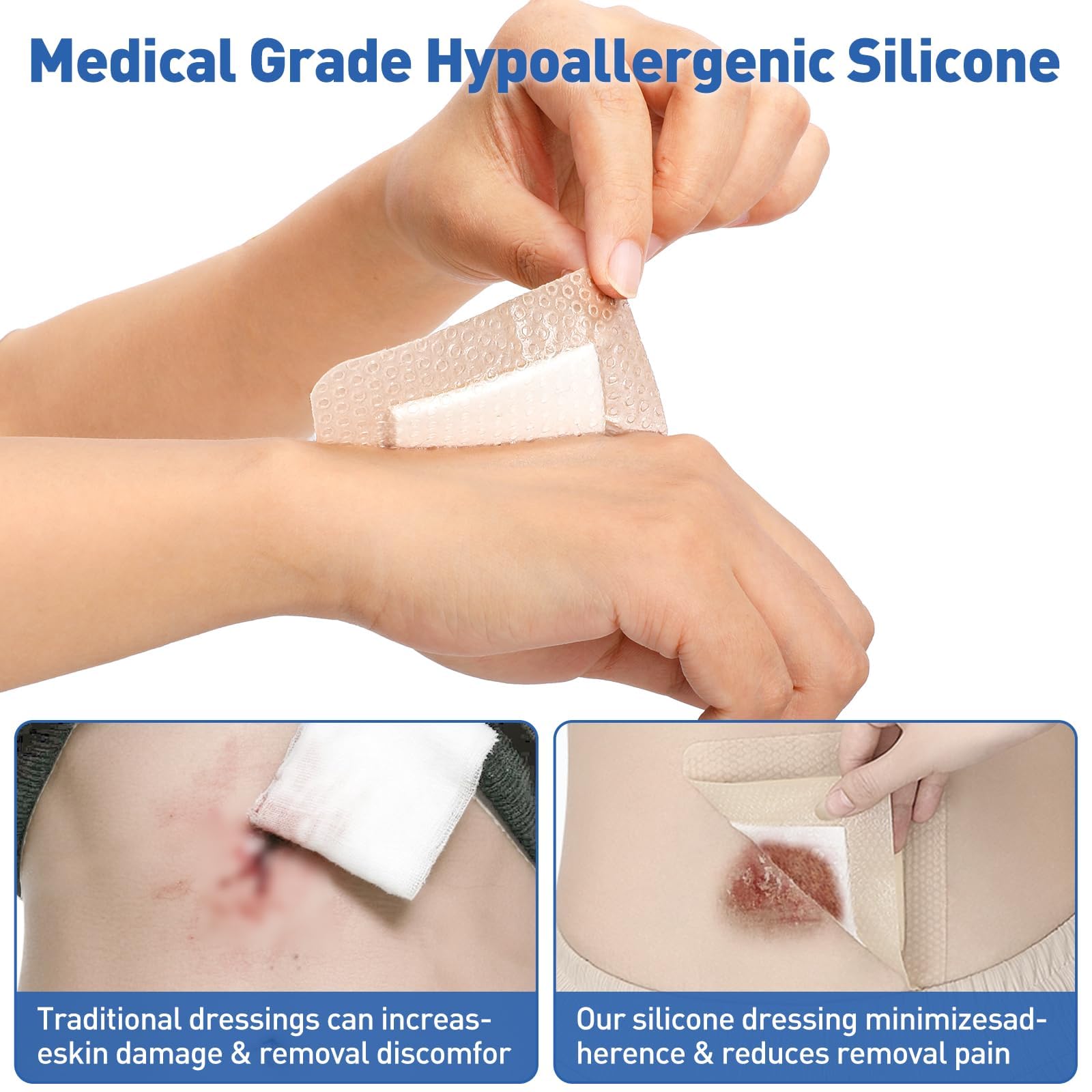 AZEN 12 Pack Silicone Foam Dressing, 3.2" X 4" Waterproof Silicone Bandages with Border Adhesive, Large Bandages for Wounds, Self Adhesive Wound Care and Dressings — Amazon image 3