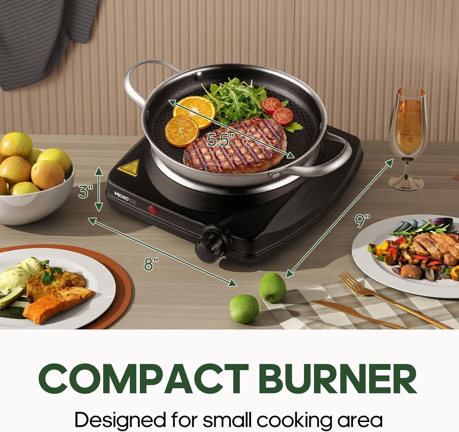 Single Burner Hot Plate Electric, 1000 Watts Electric Burner with 5.5" Coiled Element, Adjustable Temperature, for Dorm, Office, Home, Camp, Compatible for All Cookwares