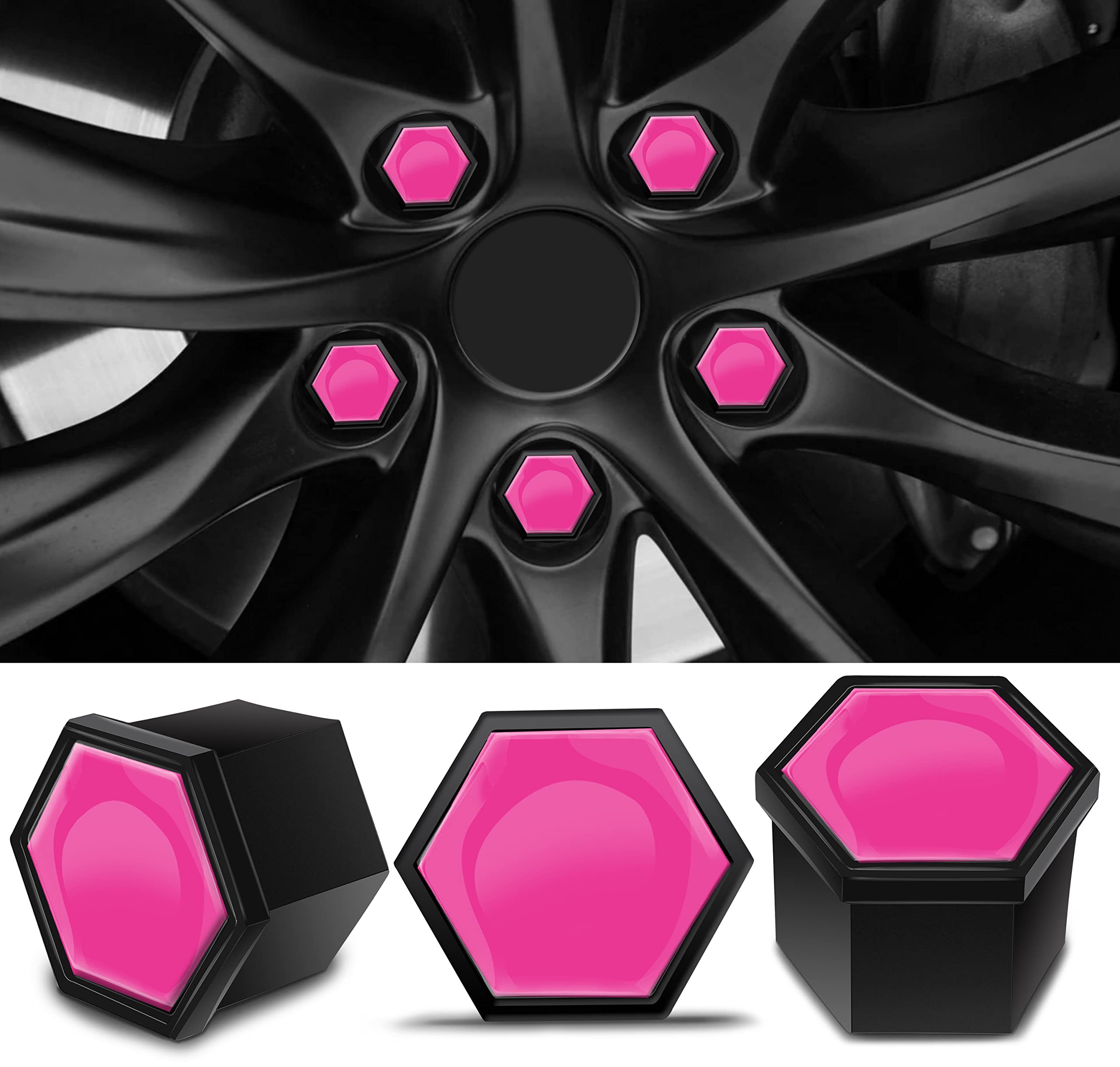 Biomar Labs Set of 20pcs Car Wheel Nut Caps Bolt Cover 19mm Universal with Removal Tool Pink Gloss LC 40