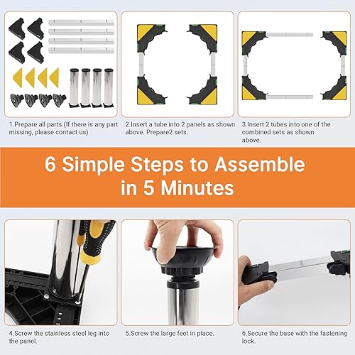 Miniatura 7 de WBD - Soporte mejorado para lavadora y secadora para electrodomésticos de 21 a 28 pulgadas, base de soporte para lavadora con 4 pies fuertes,