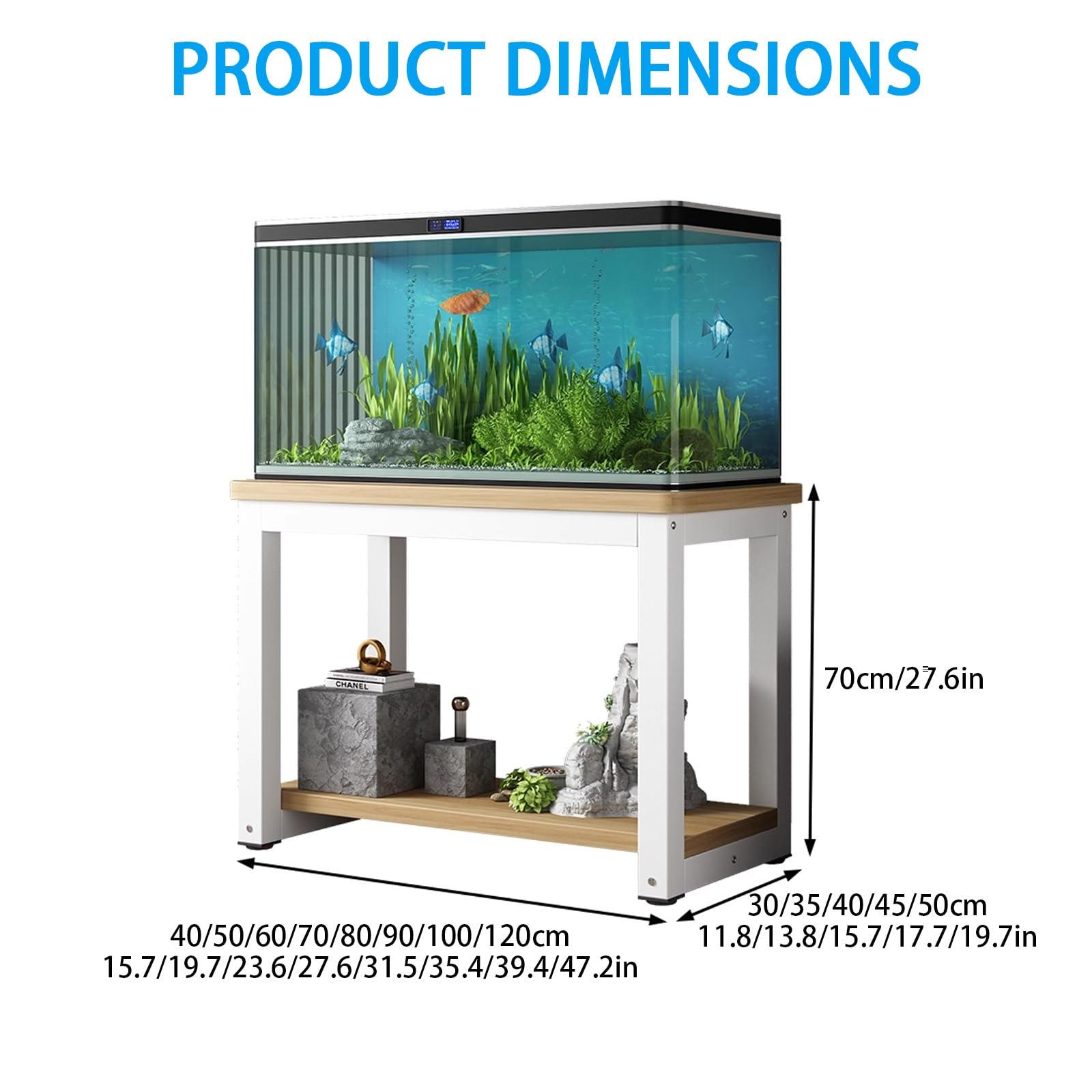 Supporto per acquario multi-spazio Armadio multifunzionale per acquario durevole versatile Supporto per acquario per salotti aree reception uffici stile F 60 x 30 cm
