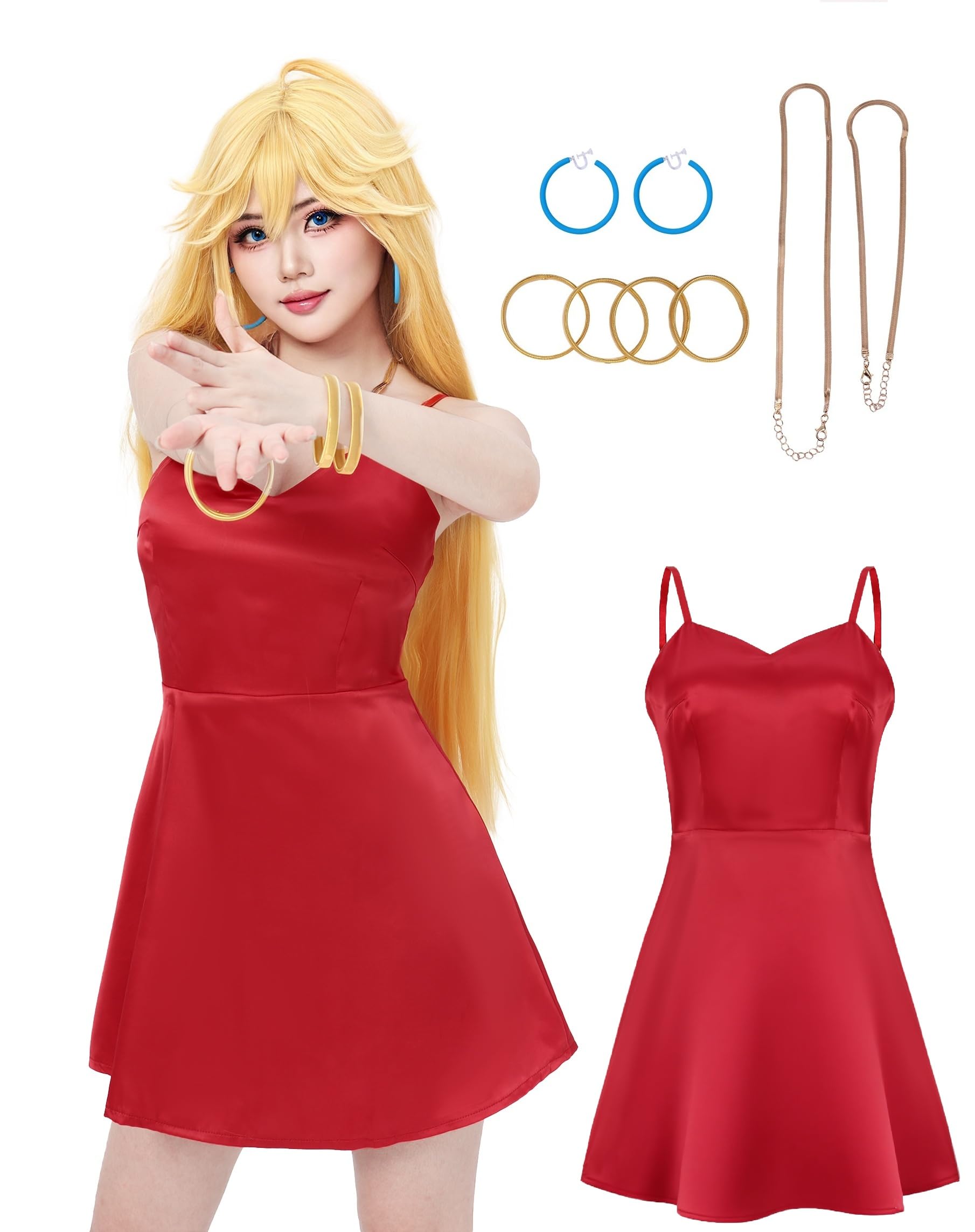 DAZCOS Women Angel Cosplay Costume Red Dress Full Set Outfit for Christmas