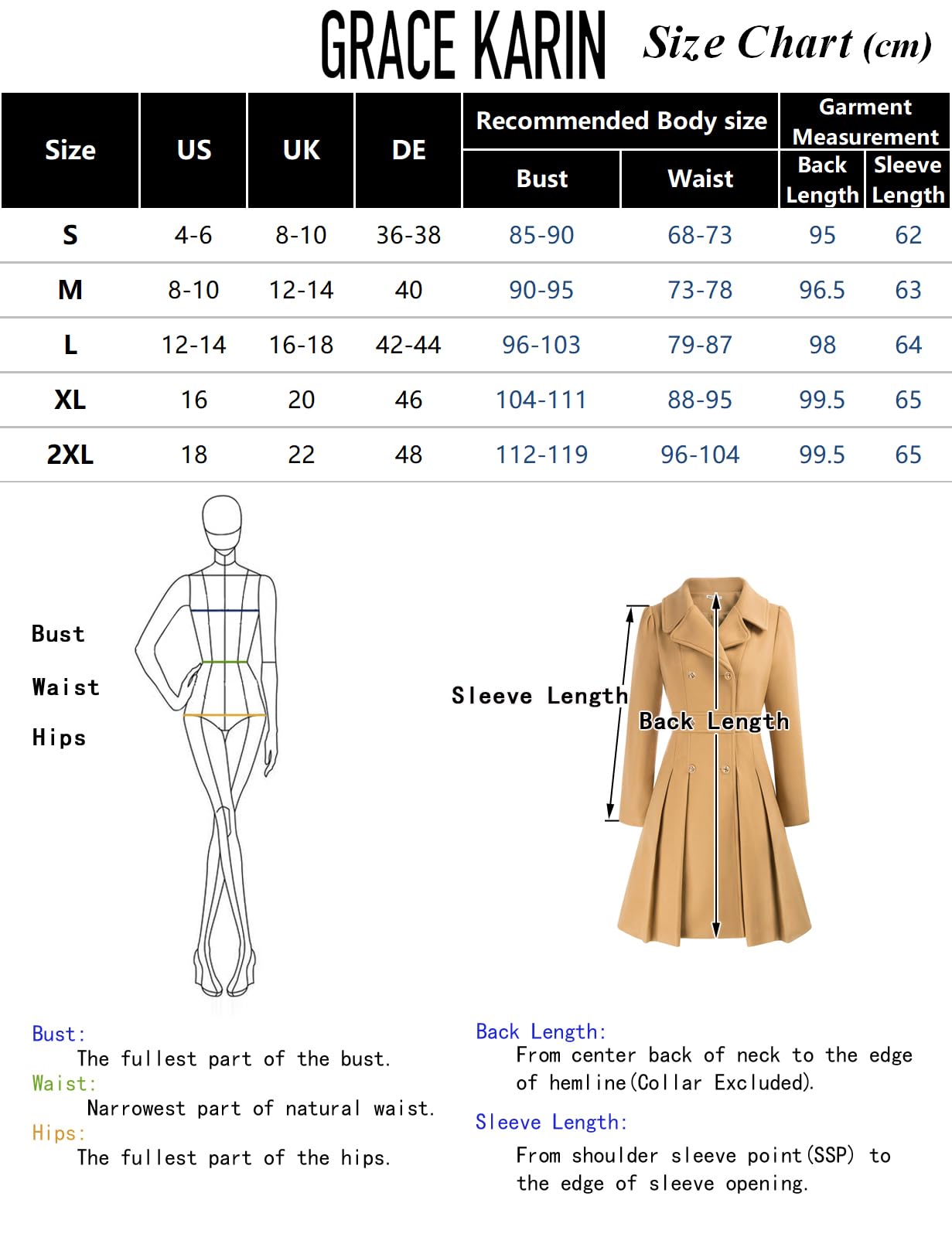 GRACE KARIN Płaszcz damski płaszcz zimowy revers płaszcz trencz zimowy długi płaszcz swing kurtka Outwear z paskiem CLX005A20