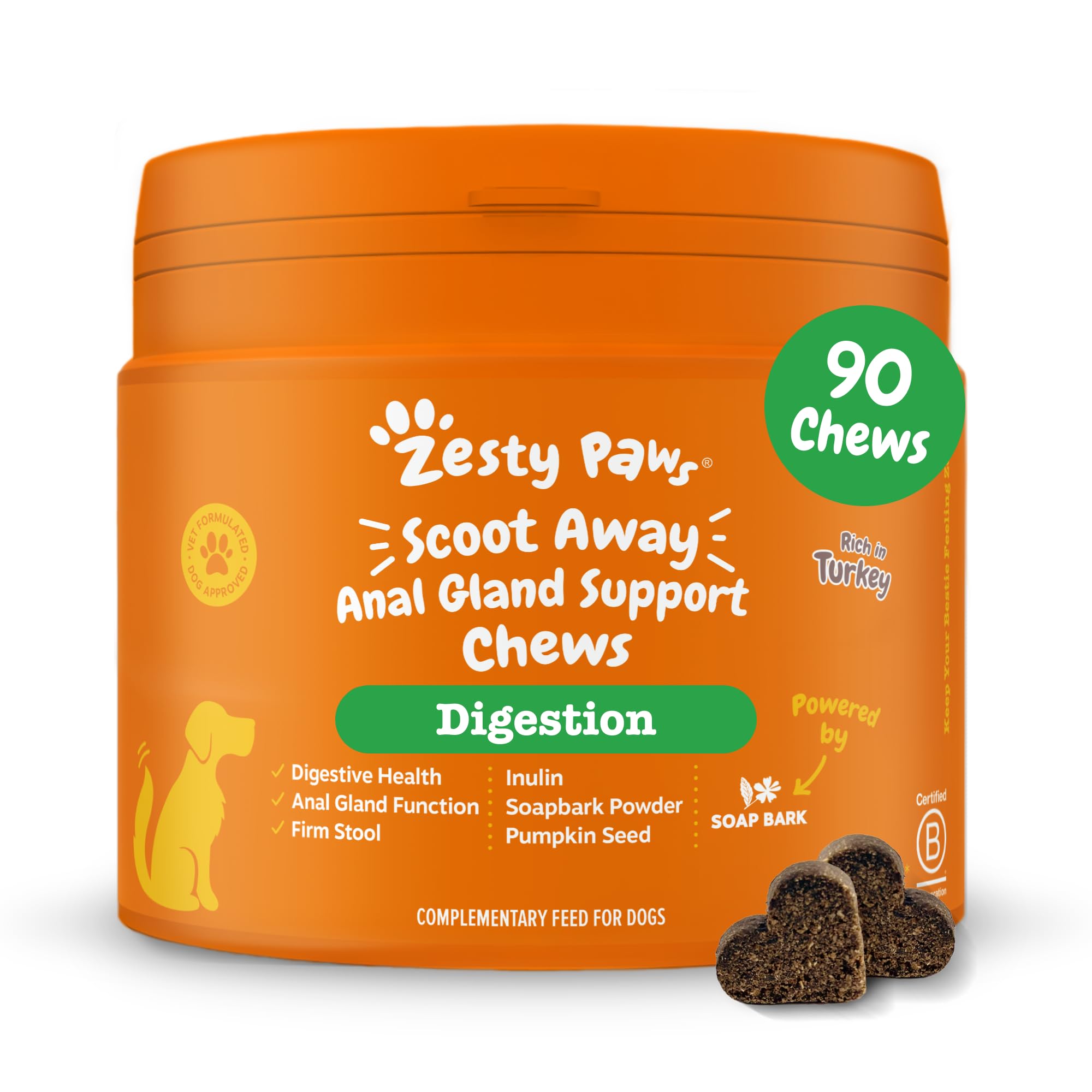 Zesty Paws Scoot Away Chews for Dogs | Supports Anal Gland Function, Digestive Health & Bowel Movements | With Prebiotic Fibre, Oligofructose, Flaxseed Oil, Toasted Pumpkin Seed| Daily Use | 90 Chews
