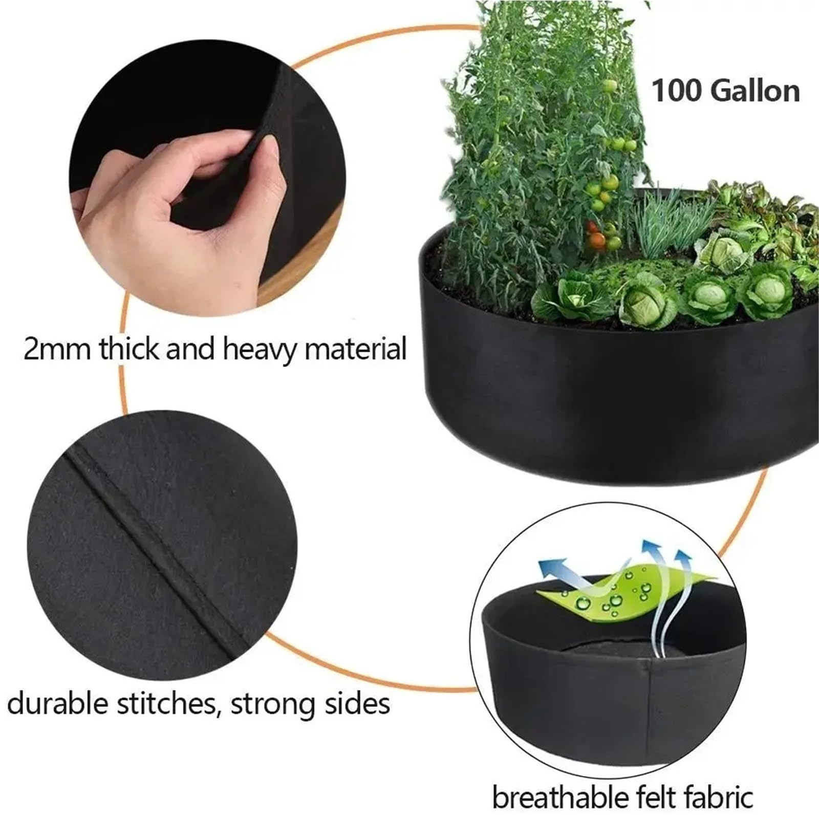 Bolsas de Cultivo con Rejilla Bolsa de Cultivo Fieltro | For verduras flores con asas de 10/30/40/50/100 galones(Black,80x30cm)