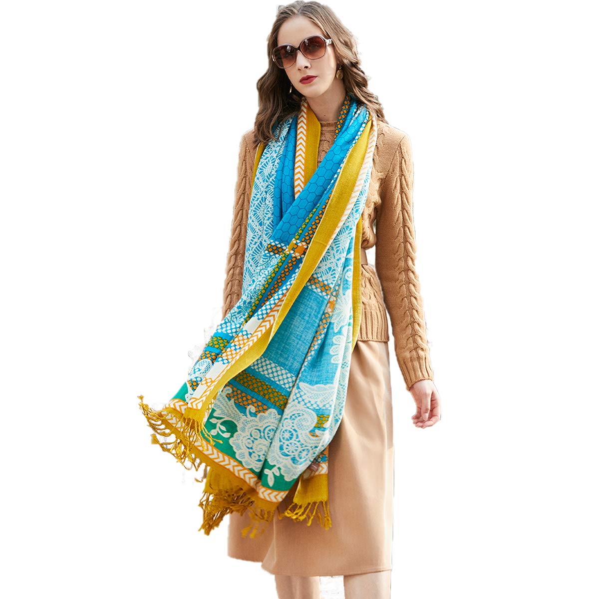 DANA XU100% Pure Merino Wool Oversized Extra Large Cashmere Pashmina Warm Floral Scarf Shawl And Wrap Dupatta For Women